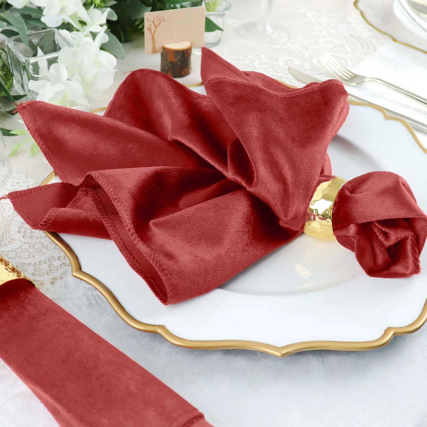 5 Pack Premium Velvet 20"x20" Napkins Burgundy - Soft Sheen Finish Cloth Napkins - Linen Luxes