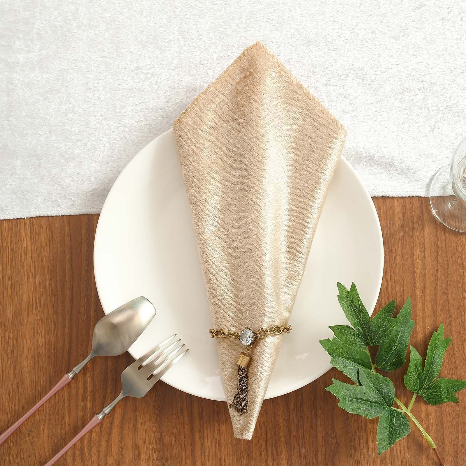 5 Pack Premium Velvet 20"x20" Napkins Champagne - Soft Sheen Finish Cloth Napkins - Linen Luxes