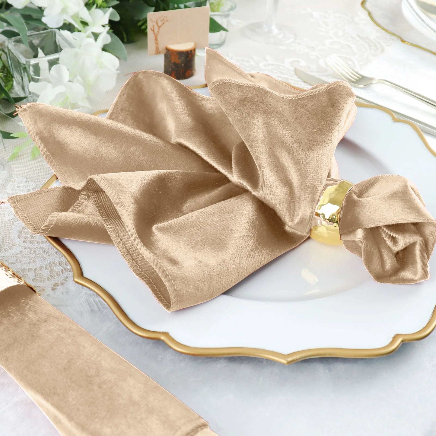 5 Pack Premium Velvet 20"x20" Napkins Champagne - Soft Sheen Finish Cloth Napkins - Linen Luxes