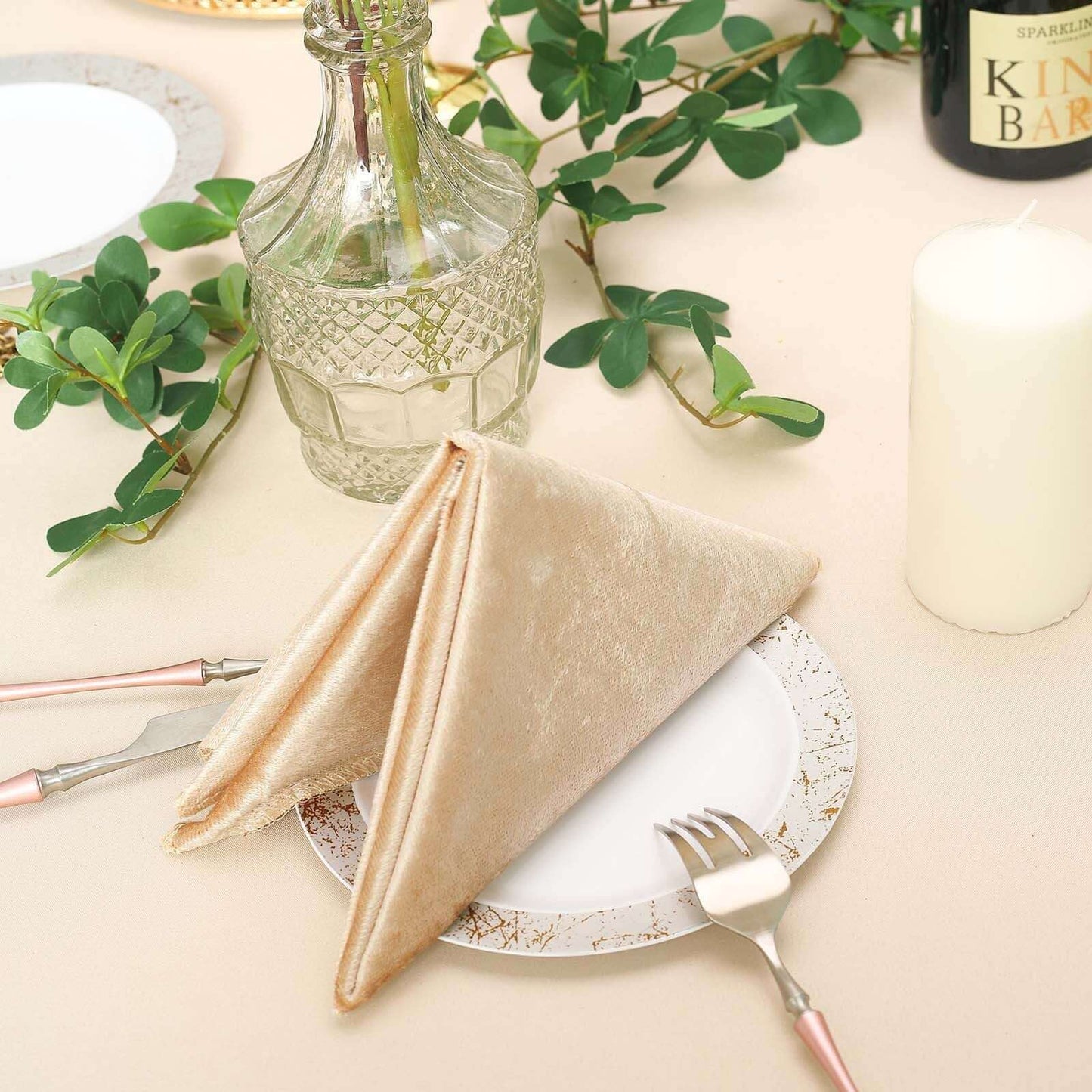 5 Pack Premium Velvet 20"x20" Napkins Champagne - Soft Sheen Finish Cloth Napkins - Linen Luxes