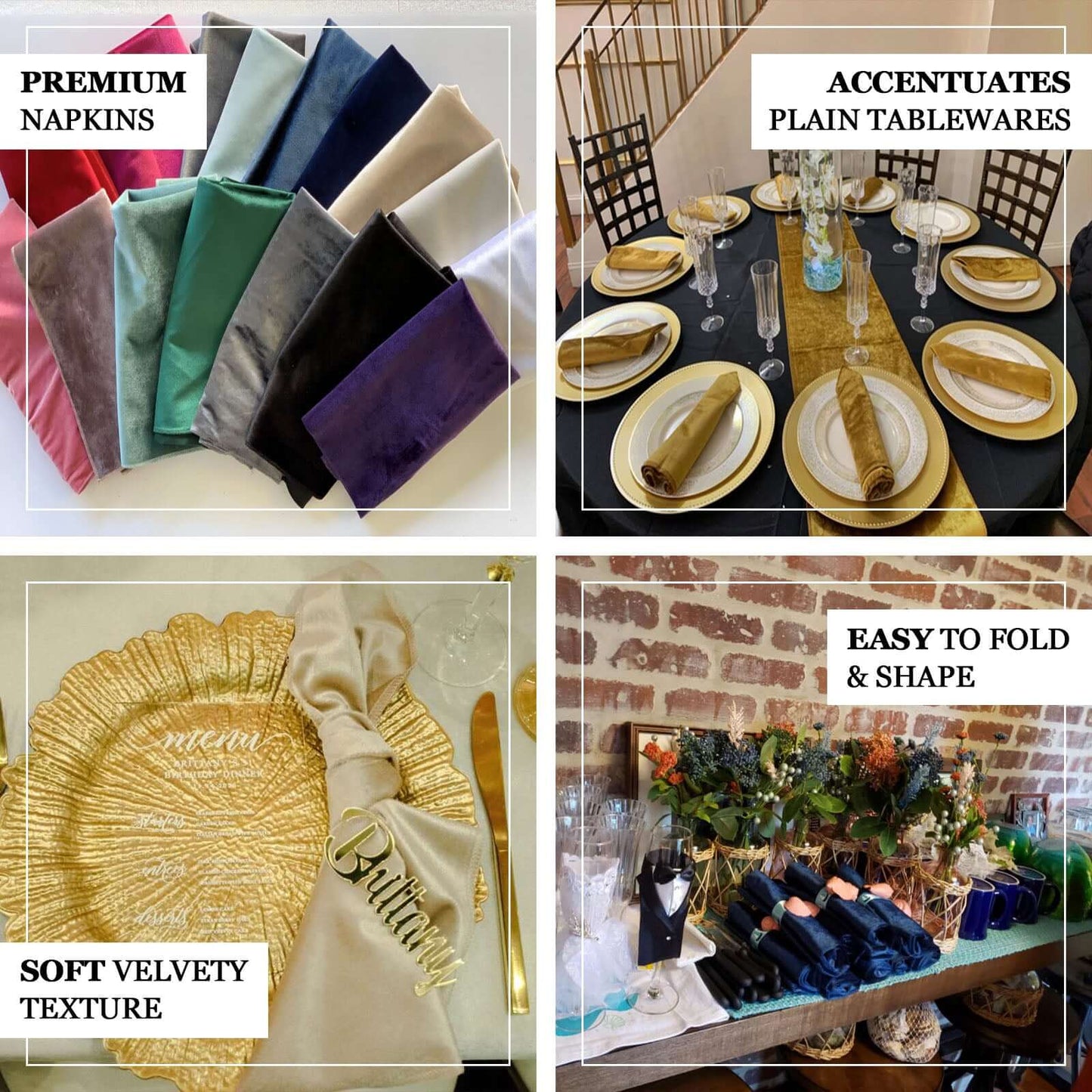 5 Pack Premium Velvet 20"x20" Napkins Champagne - Soft Sheen Finish Cloth Napkins - Linen Luxes