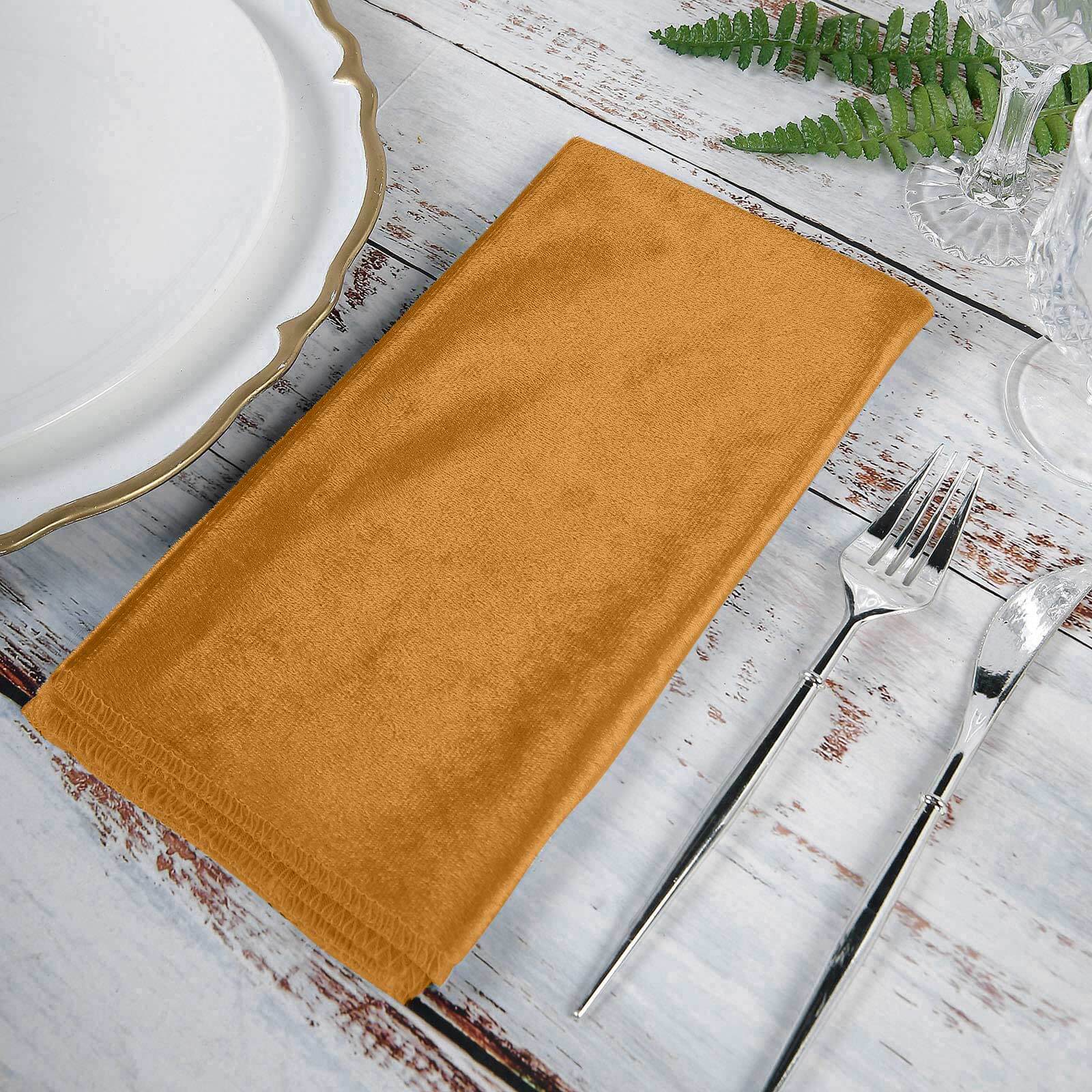 5 Pack Premium Velvet 20"x20" Napkins Gold - Soft Sheen Finish Cloth Napkins for Upscale Gatherings - Linen Luxes