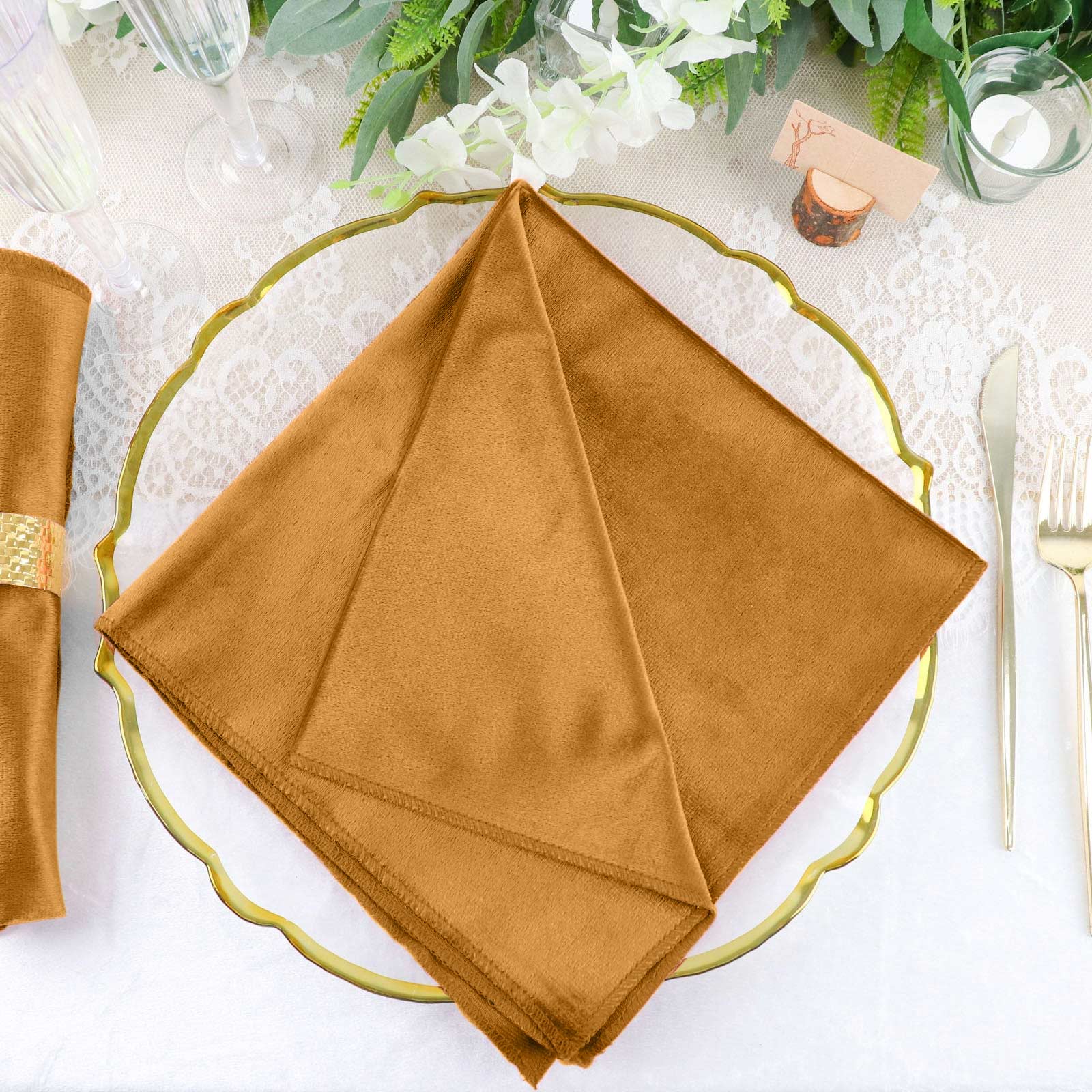 5 Pack Premium Velvet 20"x20" Napkins Gold - Soft Sheen Finish Cloth Napkins for Upscale Gatherings - Linen Luxes