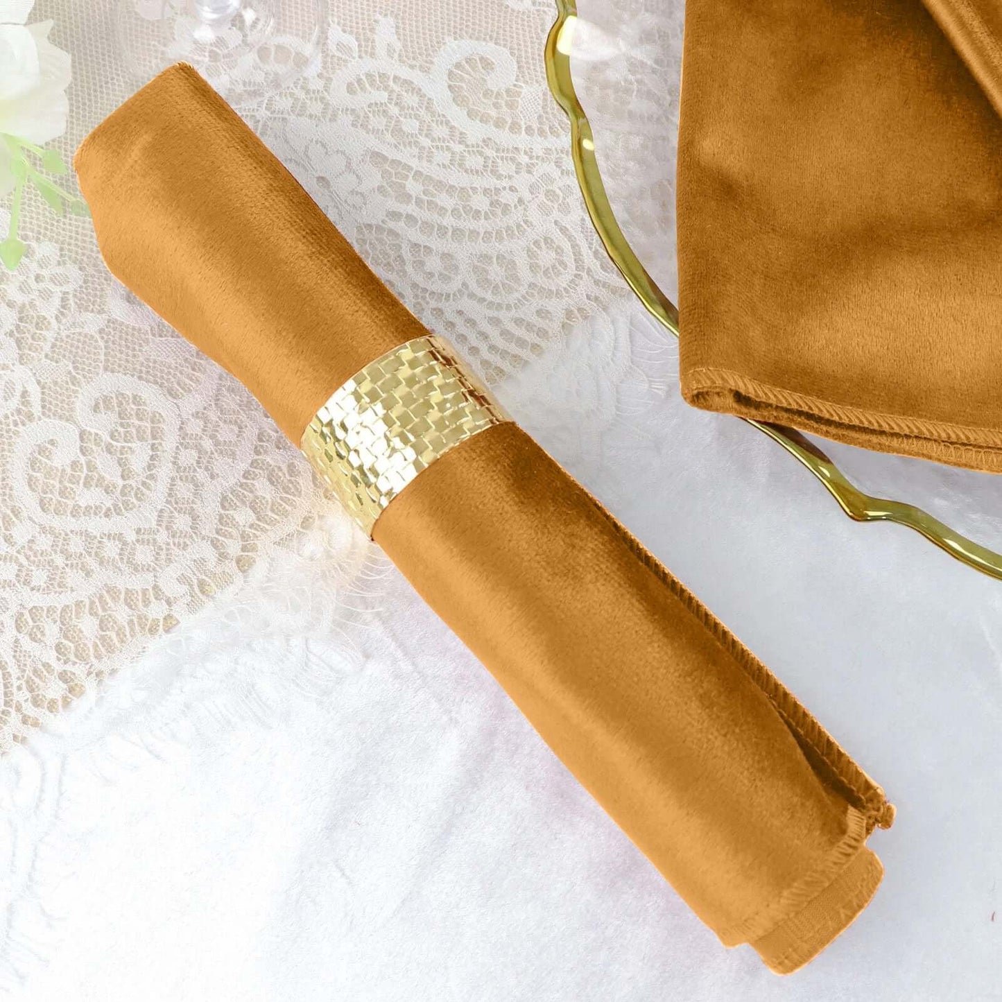 5 Pack Premium Velvet 20"x20" Napkins Gold - Soft Sheen Finish Cloth Napkins for Upscale Gatherings - Linen Luxes