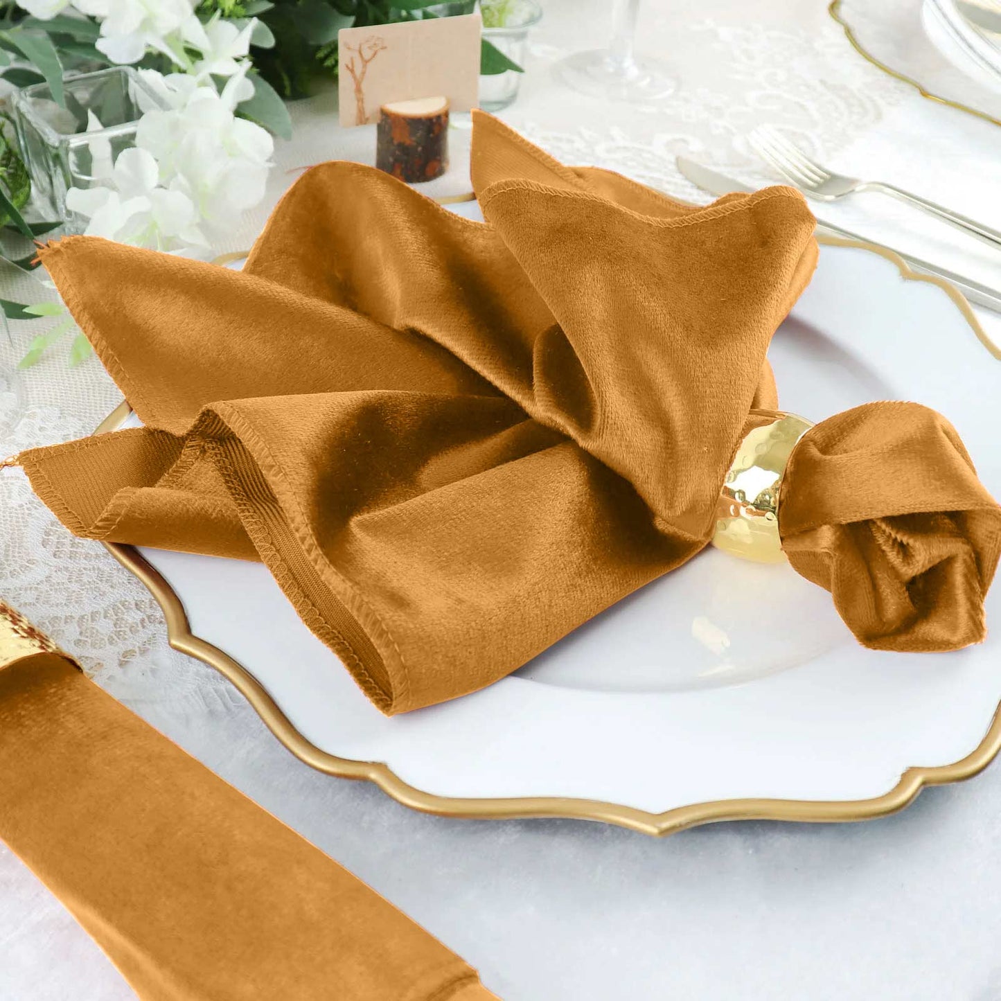 5 Pack Premium Velvet 20"x20" Napkins Gold - Soft Sheen Finish Cloth Napkins for Upscale Gatherings - Linen Luxes