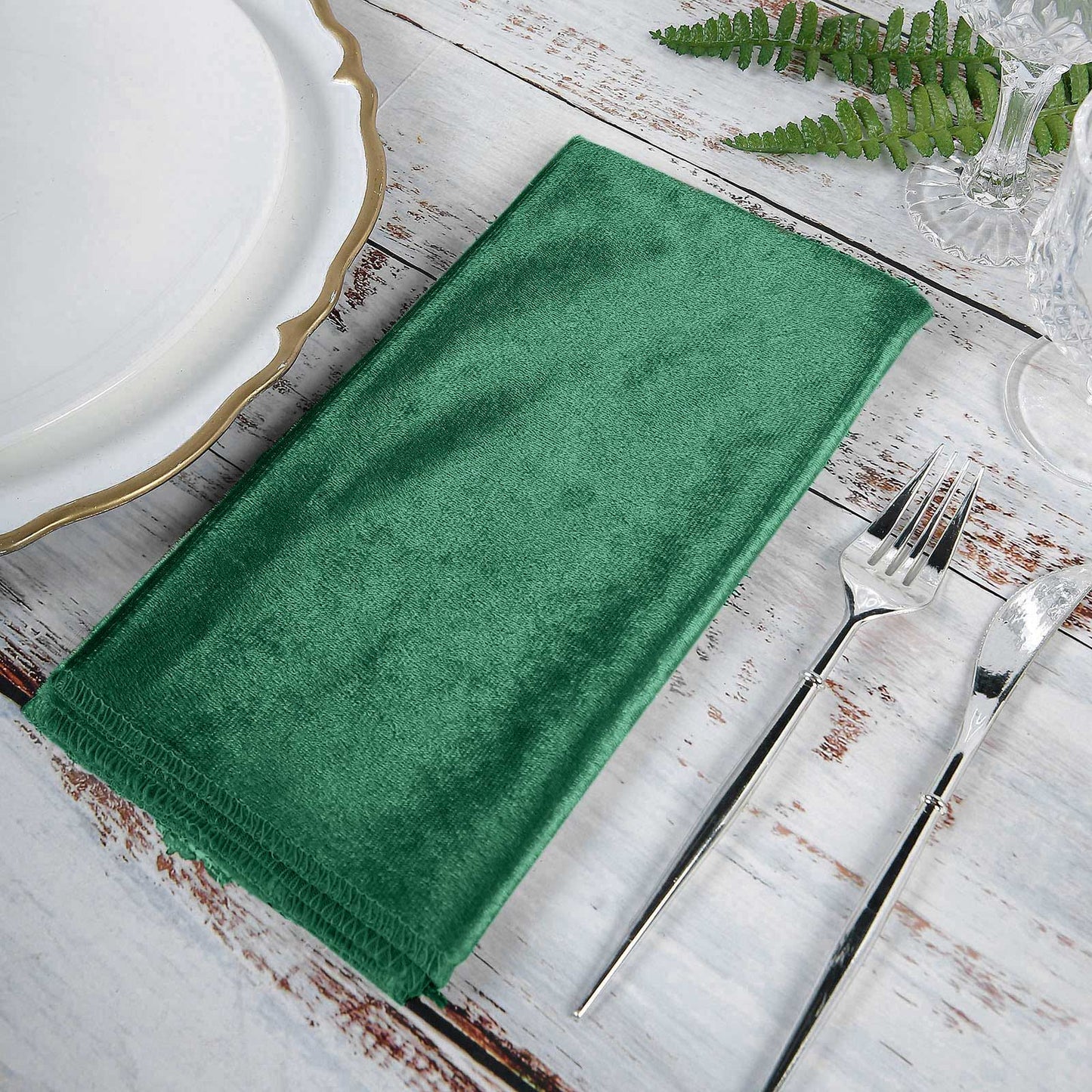 5 Pack Premium Velvet 20"x20" Napkins Hunter Emerald Green - Soft Sheen Finish Cloth Napkins - Linen Luxes