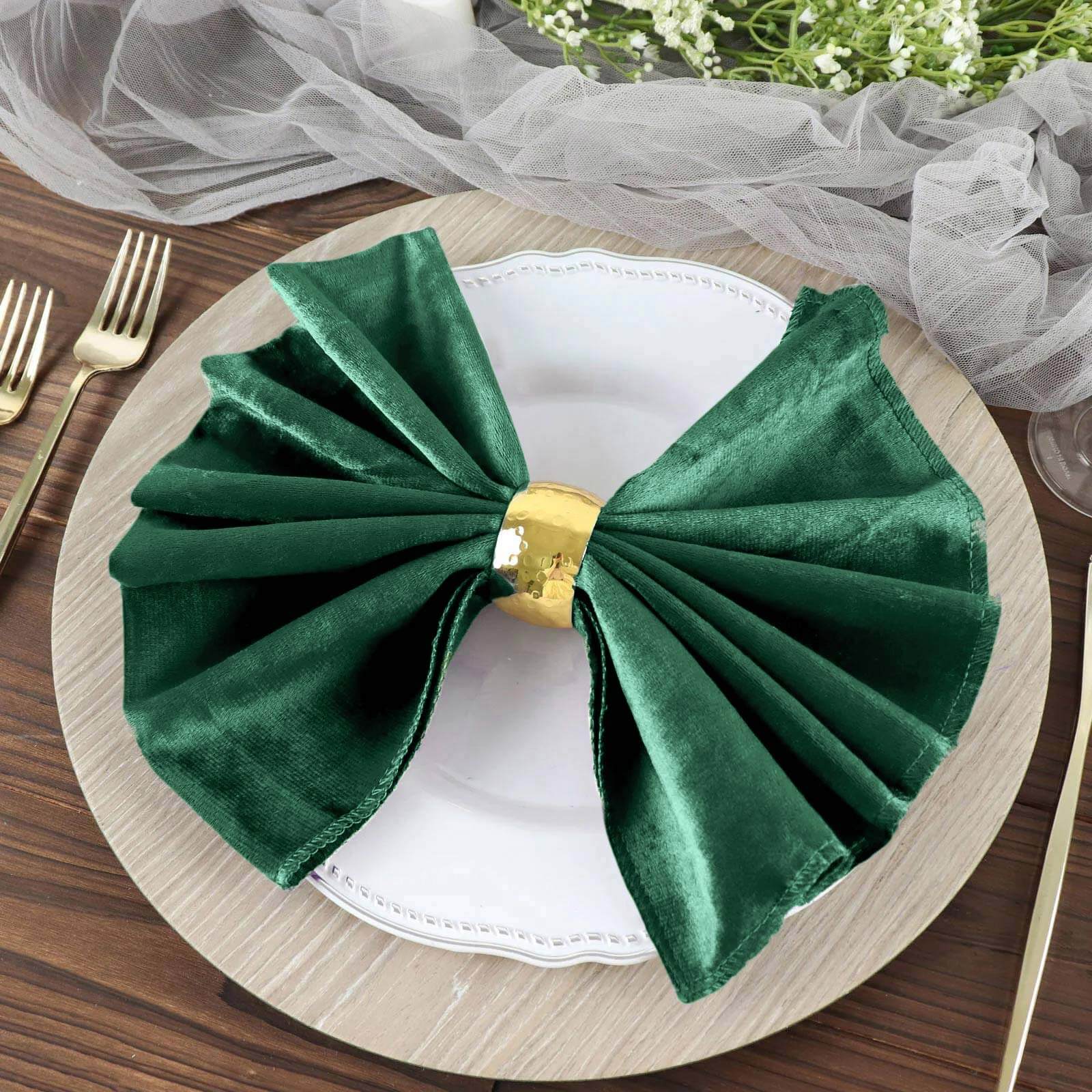 5 Pack Premium Velvet 20"x20" Napkins Hunter Emerald Green - Soft Sheen Finish Cloth Napkins - Linen Luxes