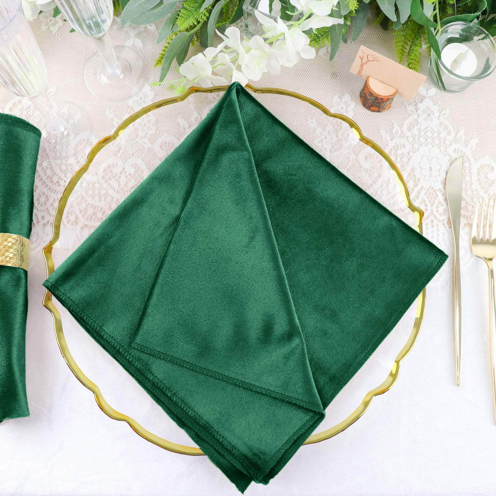 5 Pack Premium Velvet 20"x20" Napkins Hunter Emerald Green - Soft Sheen Finish Cloth Napkins - Linen Luxes