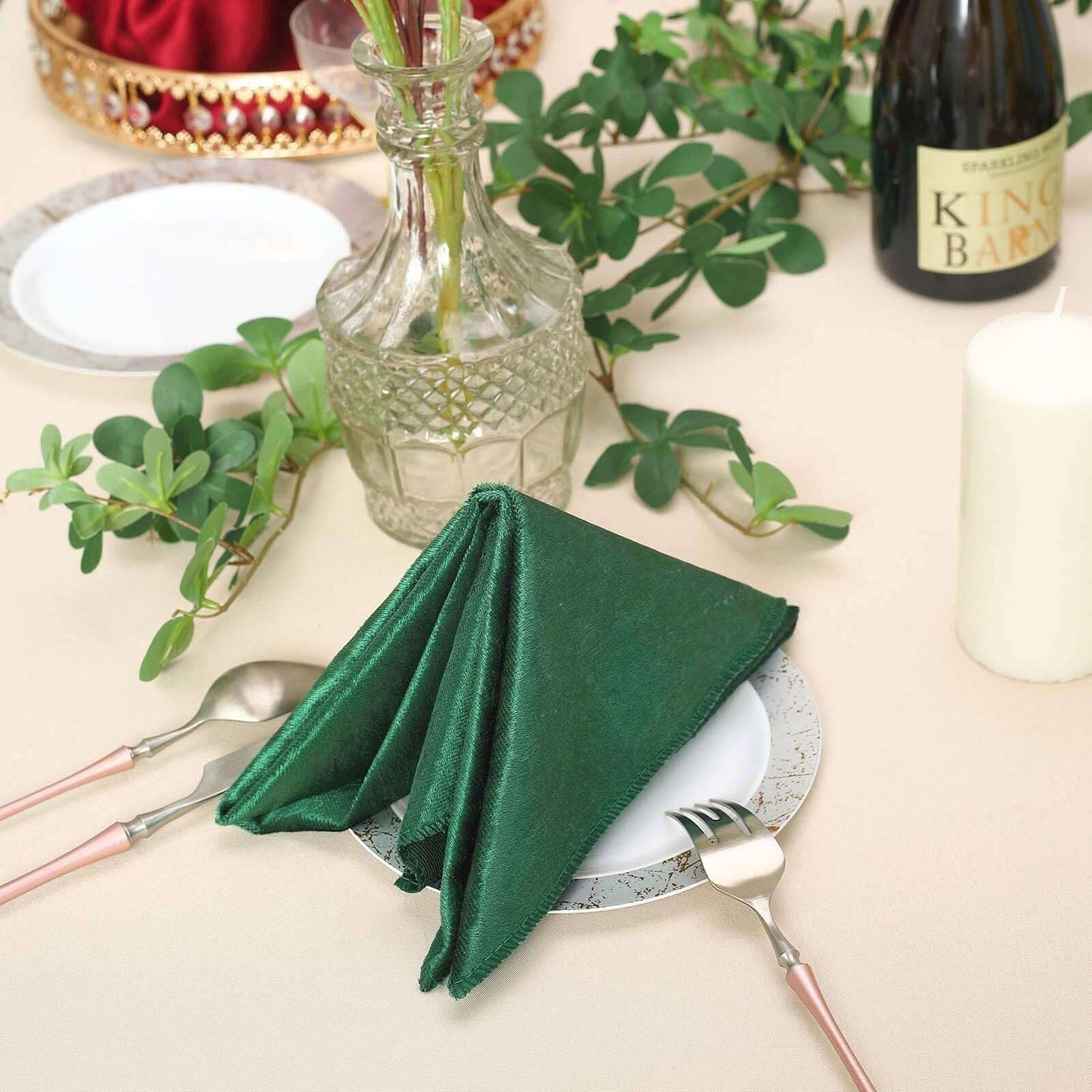 5 Pack Premium Velvet 20"x20" Napkins Hunter Emerald Green - Soft Sheen Finish Cloth Napkins - Linen Luxes