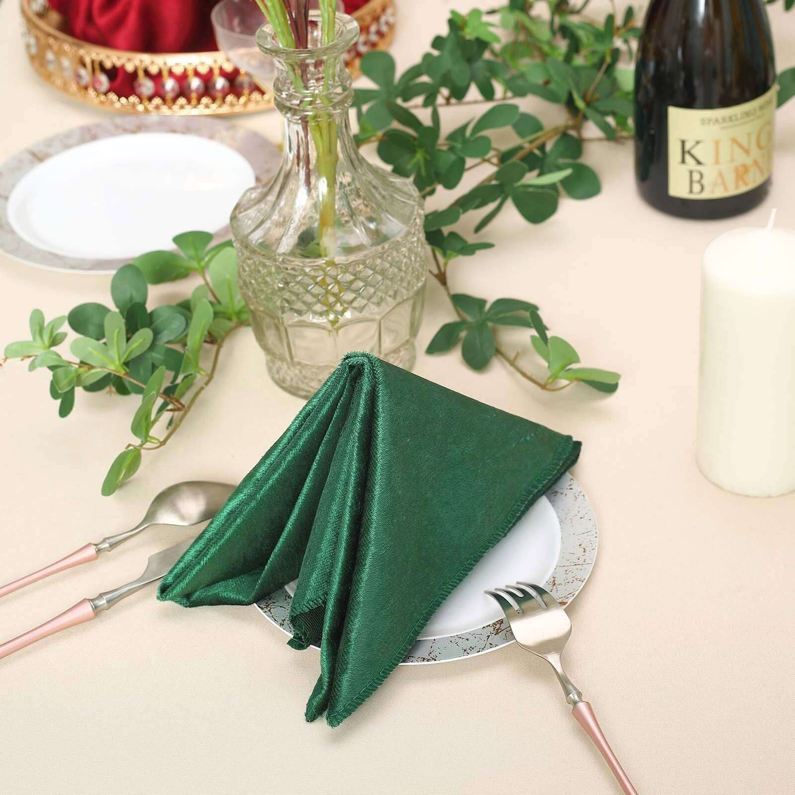 5 Pack Premium Velvet 20"x20" Napkins Hunter Emerald Green - Soft Sheen Finish Cloth Napkins - Linen Luxes