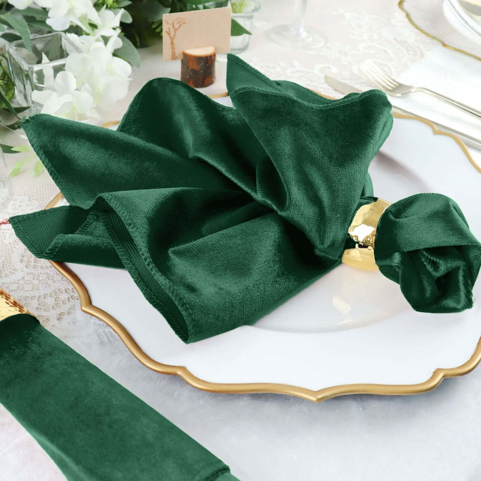 5 Pack Premium Velvet 20"x20" Napkins Hunter Emerald Green - Soft Sheen Finish Cloth Napkins - Linen Luxes