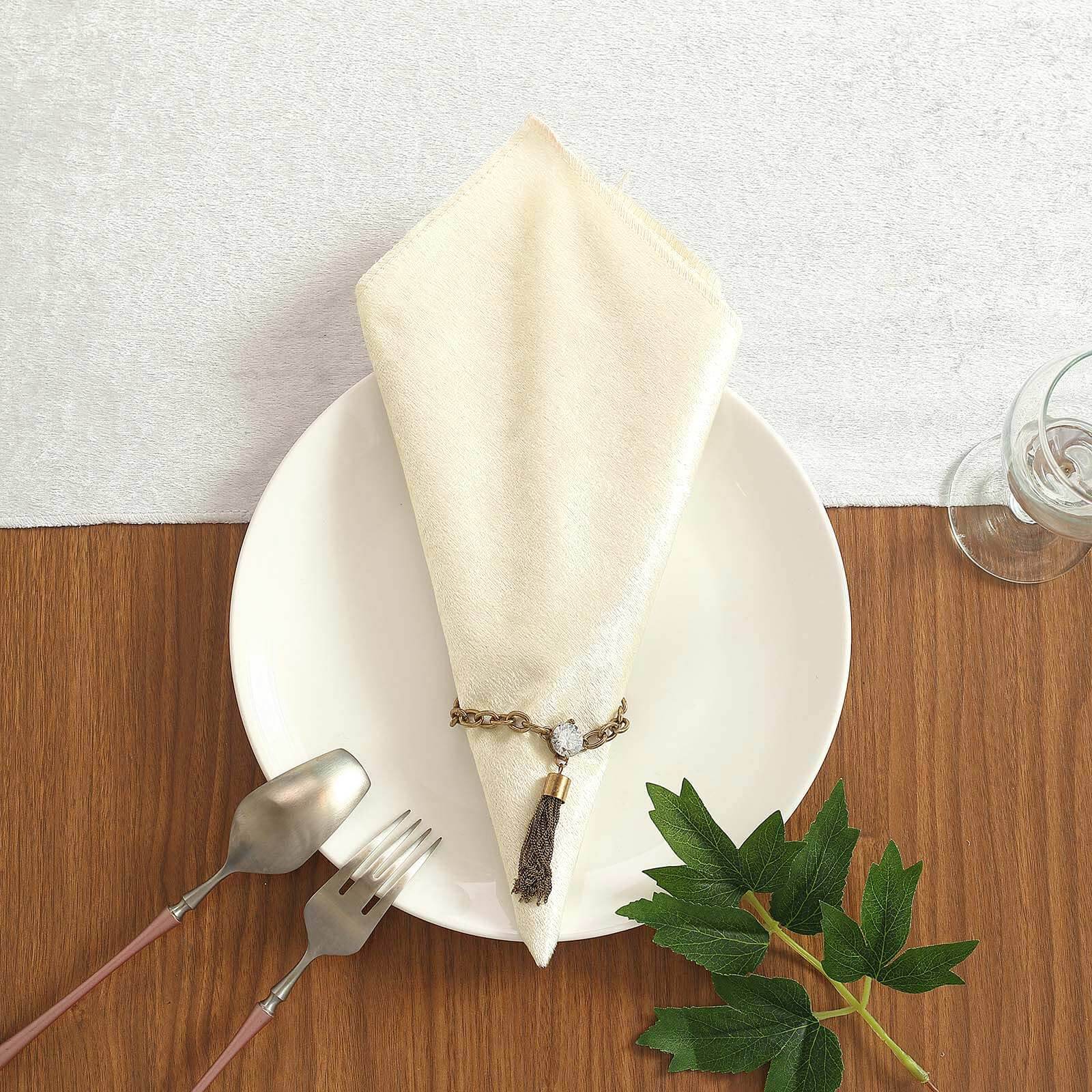 5 Pack Premium Velvet 20"x20" Napkins Ivory - Soft Sheen Finish Cloth Napkins - Linen Luxes
