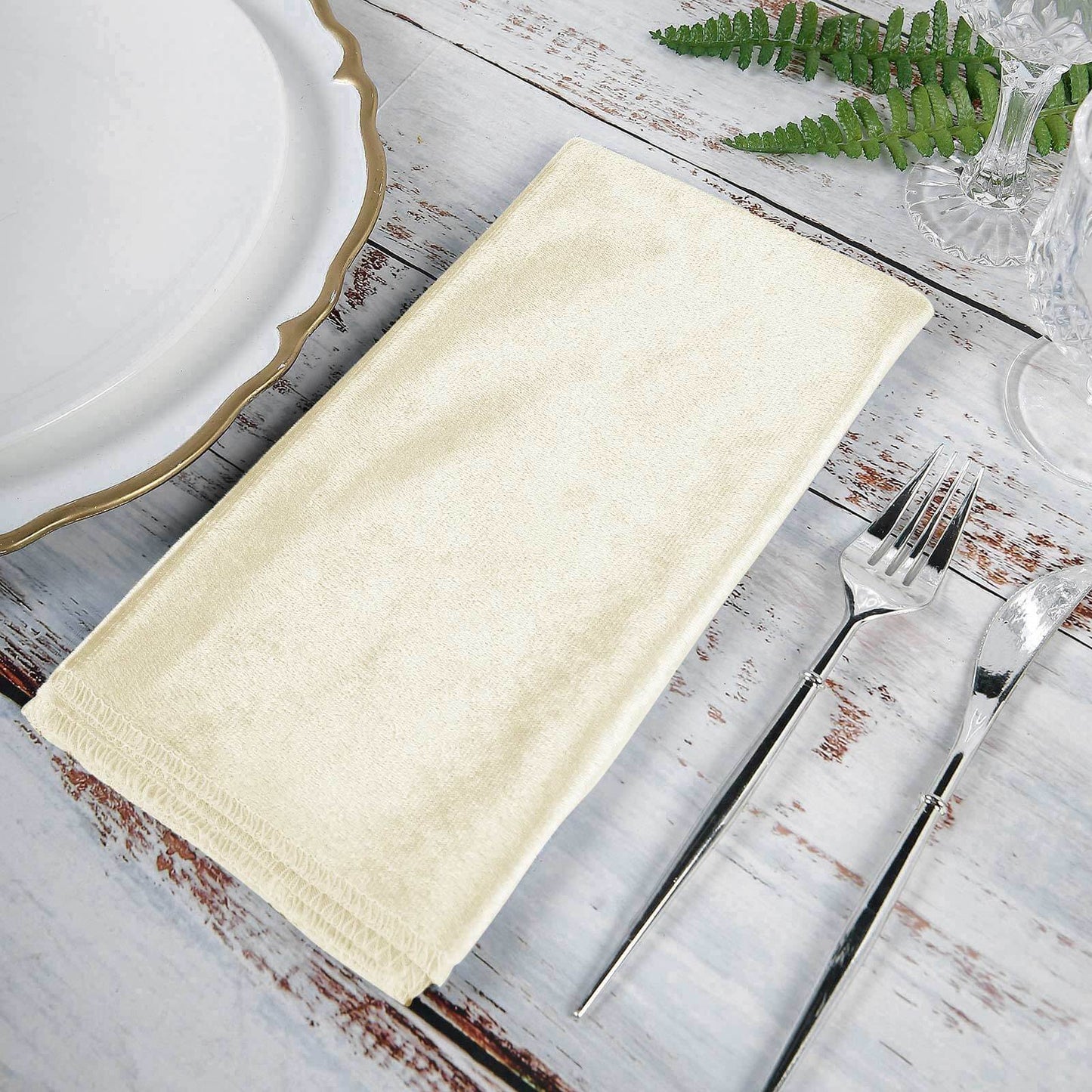 5 Pack Premium Velvet 20"x20" Napkins Ivory - Soft Sheen Finish Cloth Napkins - Linen Luxes