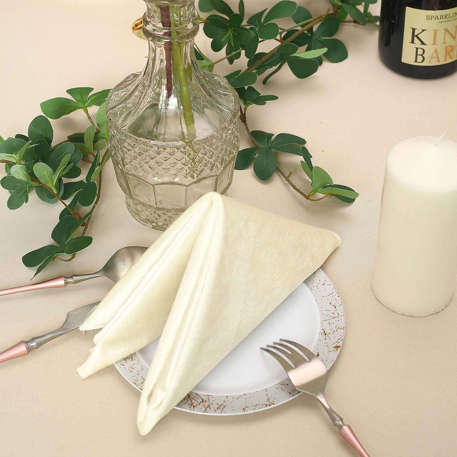 5 Pack Premium Velvet 20"x20" Napkins Ivory - Soft Sheen Finish Cloth Napkins - Linen Luxes