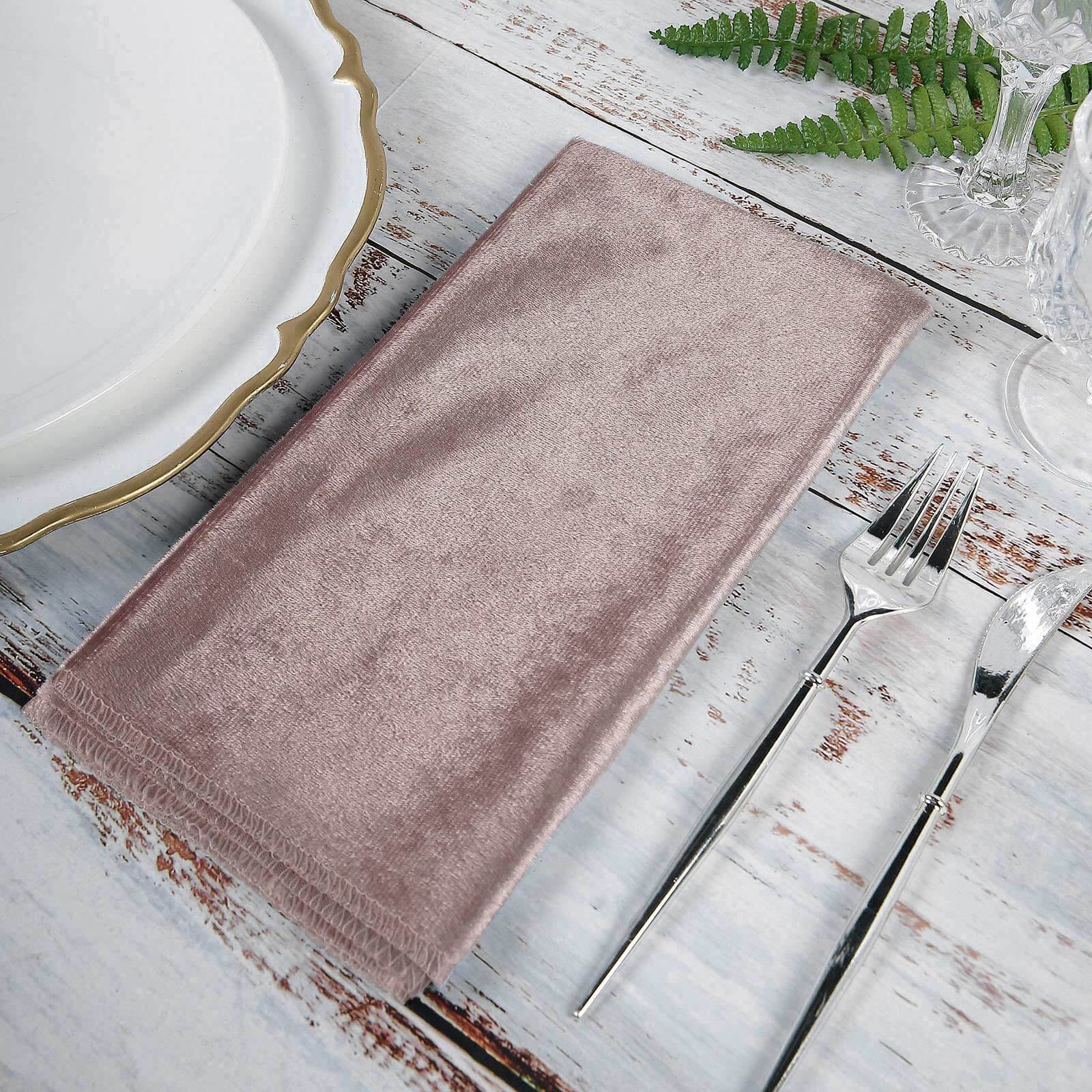 5 Pack Premium Velvet 20"x20" Napkins Mauve - Soft Sheen Finish Cloth Napkins - Linen Luxes
