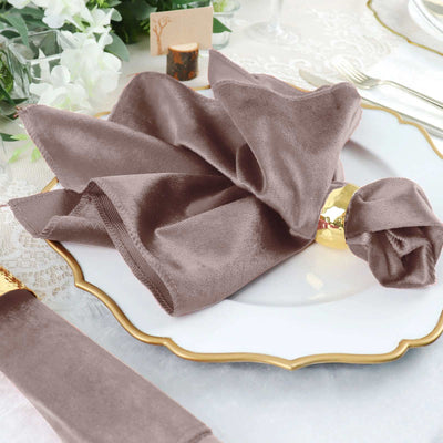 5 Pack Premium Velvet 20"x20" Napkins Mauve - Soft Sheen Finish Cloth Napkins - Linen Luxes
