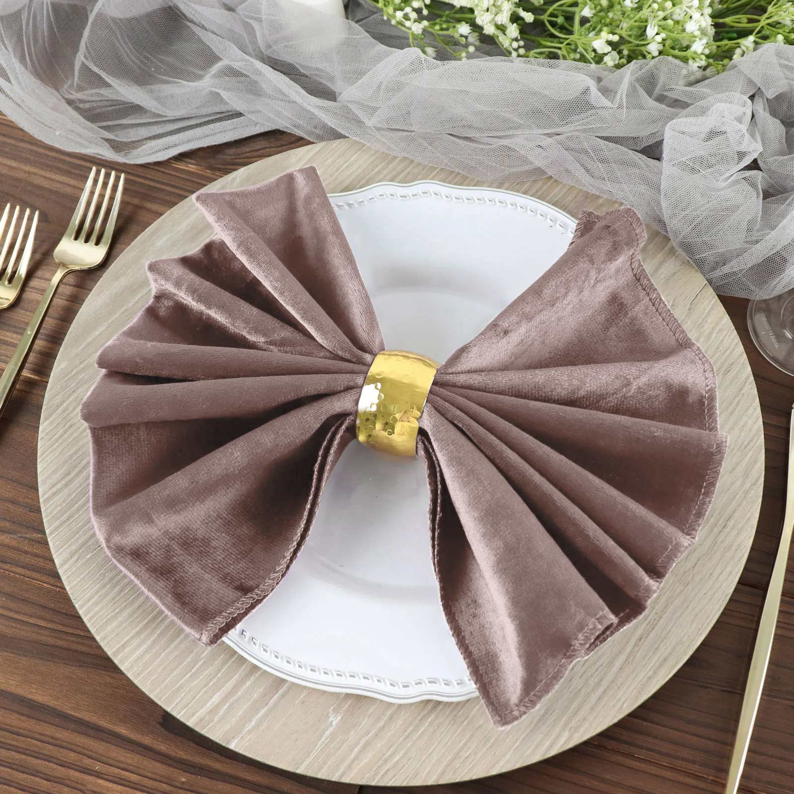 5 Pack Premium Velvet 20"x20" Napkins Mauve - Soft Sheen Finish Cloth Napkins - Linen Luxes