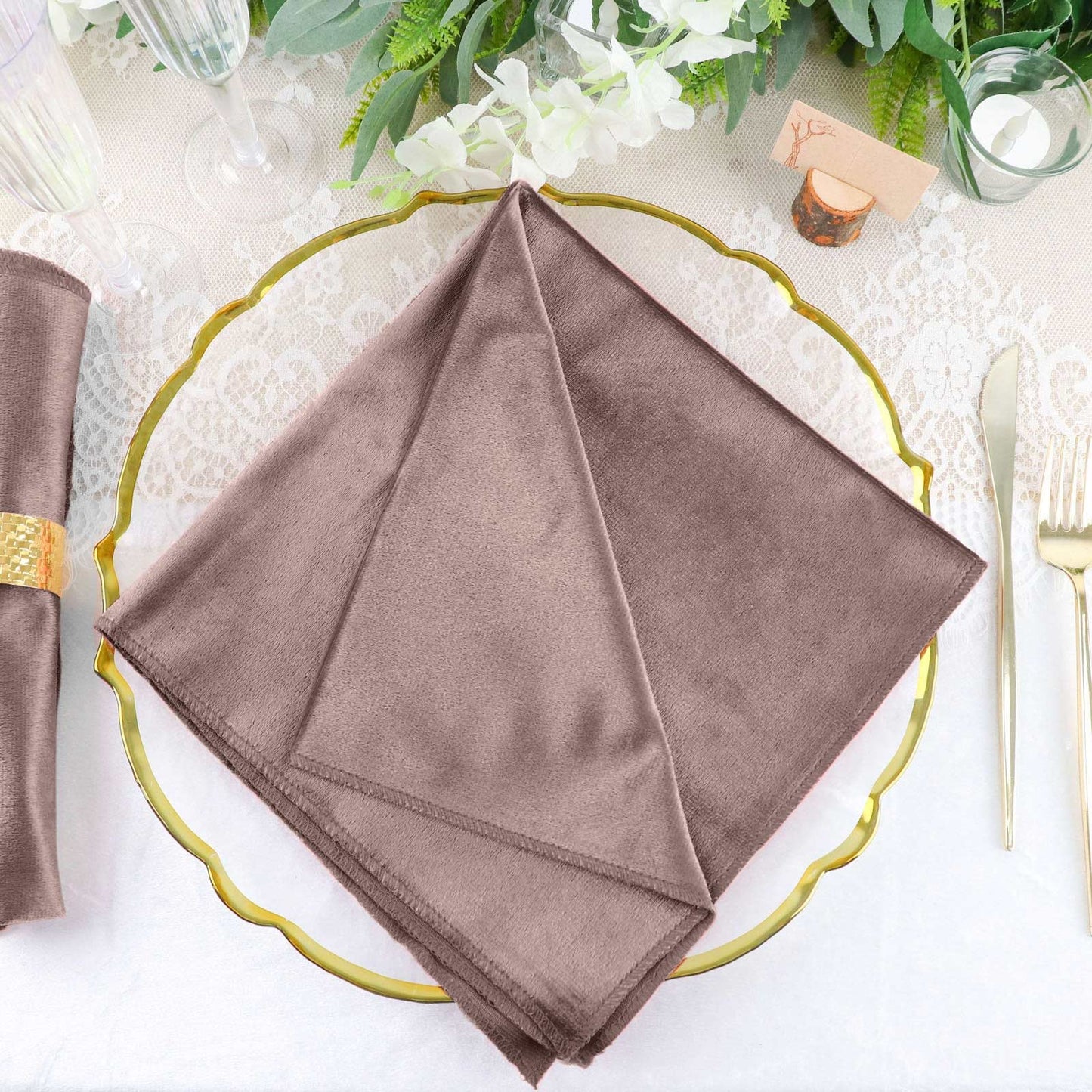 5 Pack Premium Velvet 20"x20" Napkins Mauve - Soft Sheen Finish Cloth Napkins - Linen Luxes