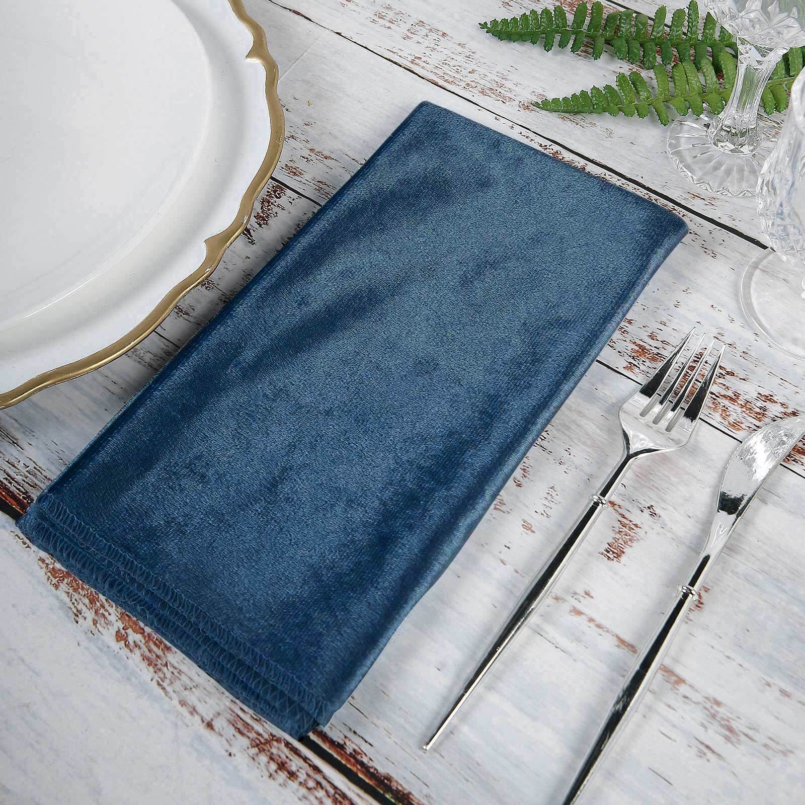 5 Pack Premium Velvet 20"x20" Napkins Navy Blue - Soft Sheen Finish Cloth Napkins - Linen Luxes