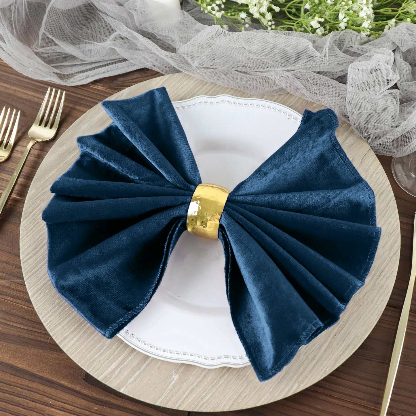 5 Pack Premium Velvet 20"x20" Napkins Navy Blue - Soft Sheen Finish Cloth Napkins - Linen Luxes