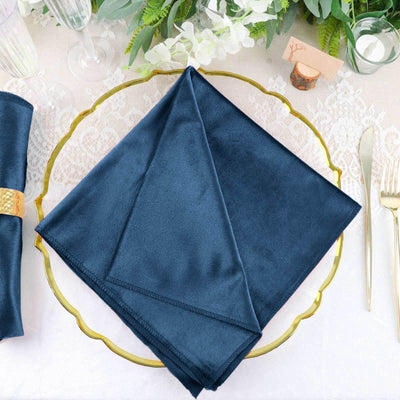 5 Pack Premium Velvet 20"x20" Napkins Navy Blue - Soft Sheen Finish Cloth Napkins - Linen Luxes