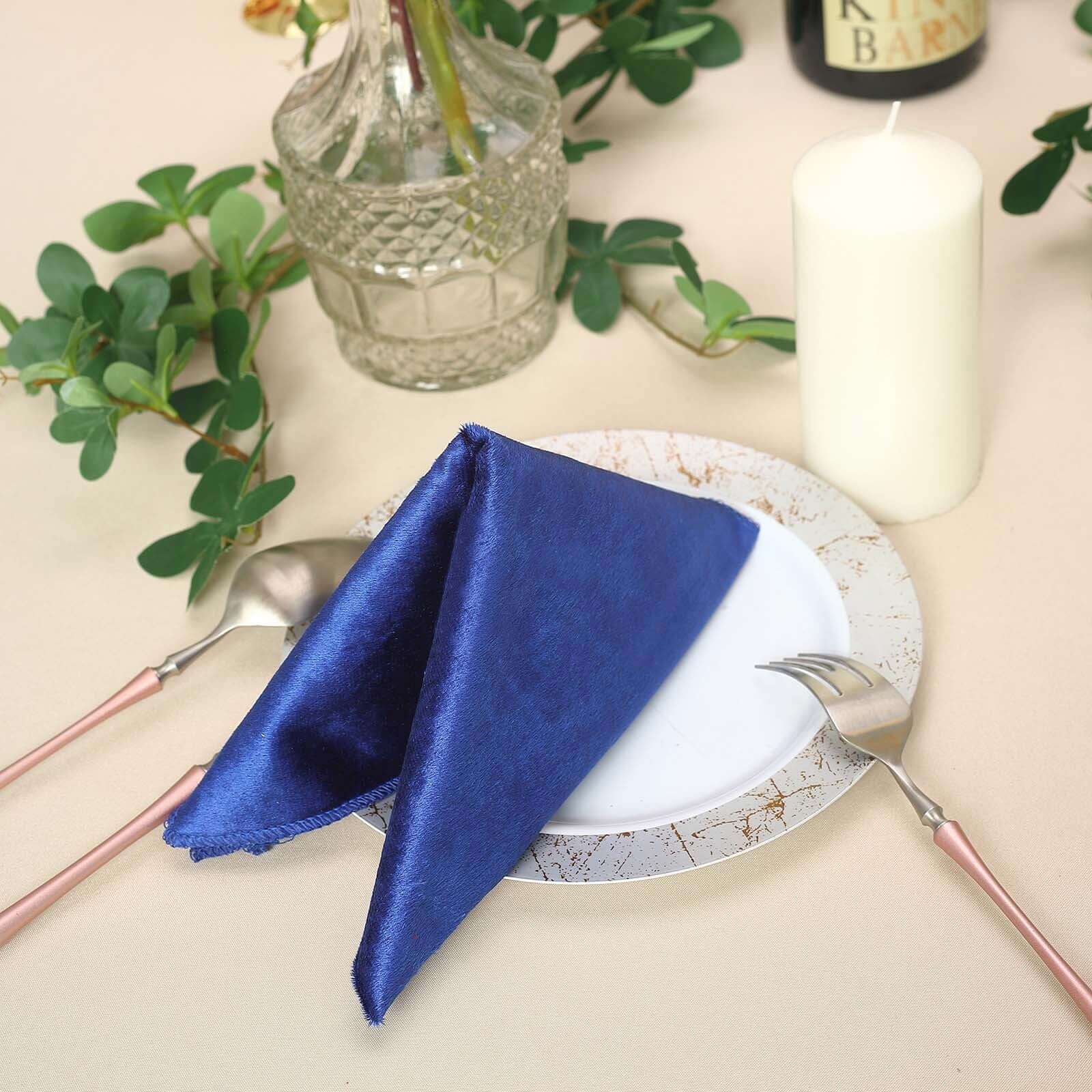 5 Pack Premium Velvet 20"x20" Napkins Royal Blue - Soft Sheen Finish Cloth Napkins - Linen Luxes