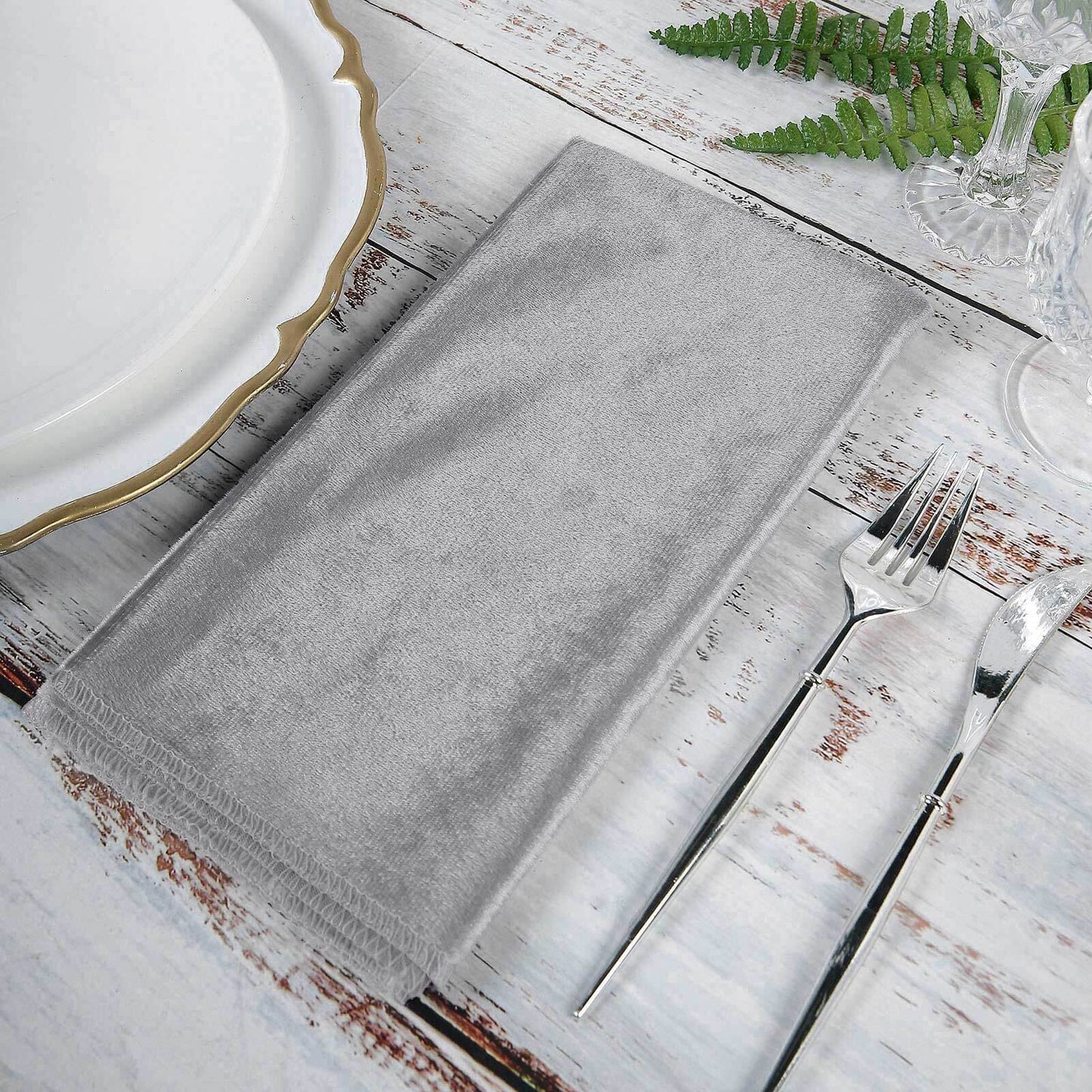 5 Pack Premium Velvet 20"x20" Napkins Silver - Soft Sheen Finish Cloth Napkins - Linen Luxes