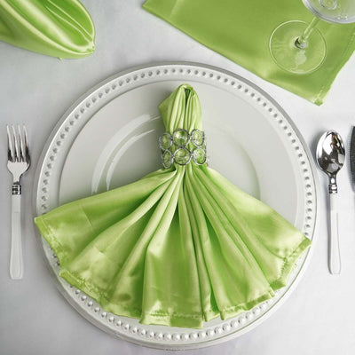 5 Pack Satin 20"x20" Napkins Apple Green - Luxurious Shine & Smooth Dinner Napkins - Linen Luxes