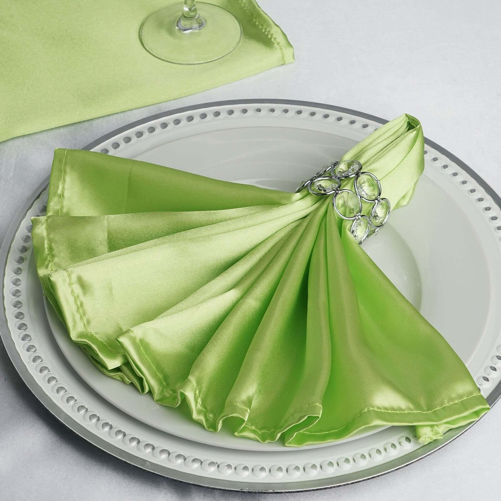 5 Pack Satin 20"x20" Napkins Apple Green - Luxurious Shine & Smooth Dinner Napkins - Linen Luxes