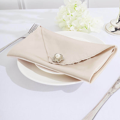 5 Pack Satin 20"x20" Napkins Beige - Luxurious Shine & Smooth Dinner Napkins - Linen Luxes