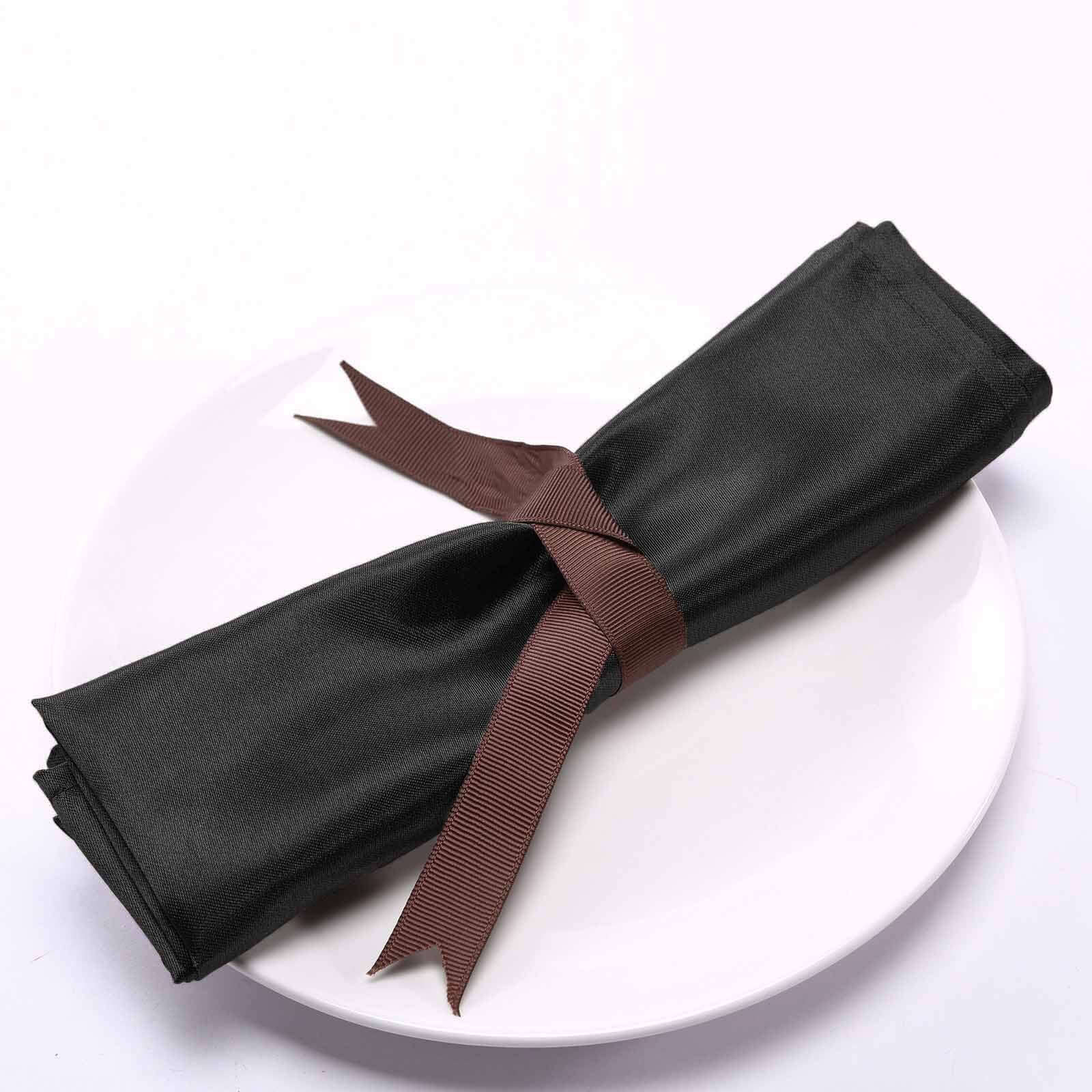 5 Pack Satin 20"x20" Napkins Black - Luxurious Shine & Smooth Dinner Napkins for Upscale Events - Linen Luxes