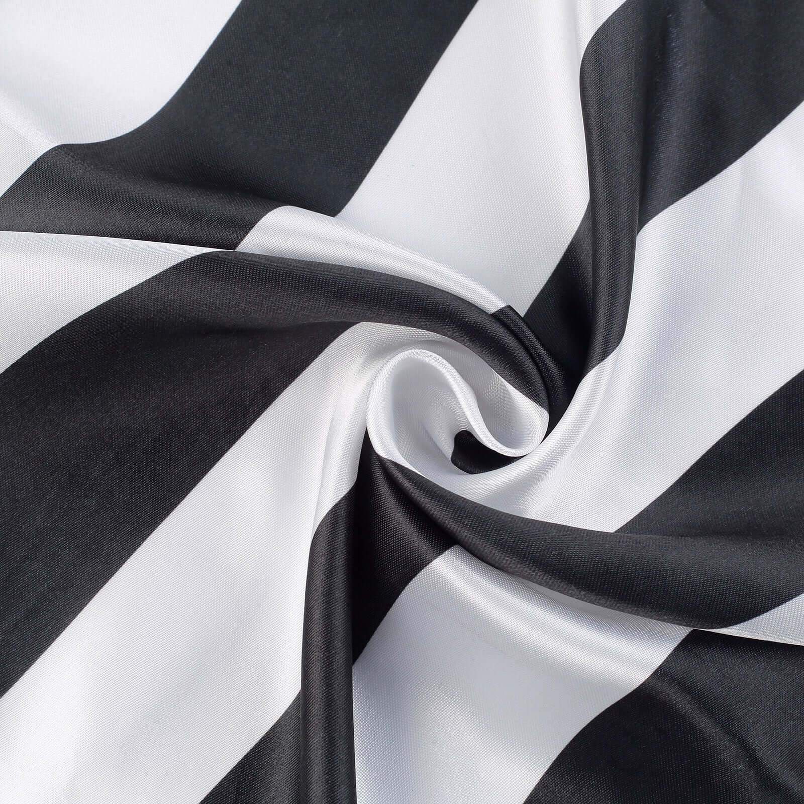 5 Pack Satin 20"x20" Napkins Black/White - Striped Reusable Dinner Napkins for Formal & Casual Dining - Linen Luxes
