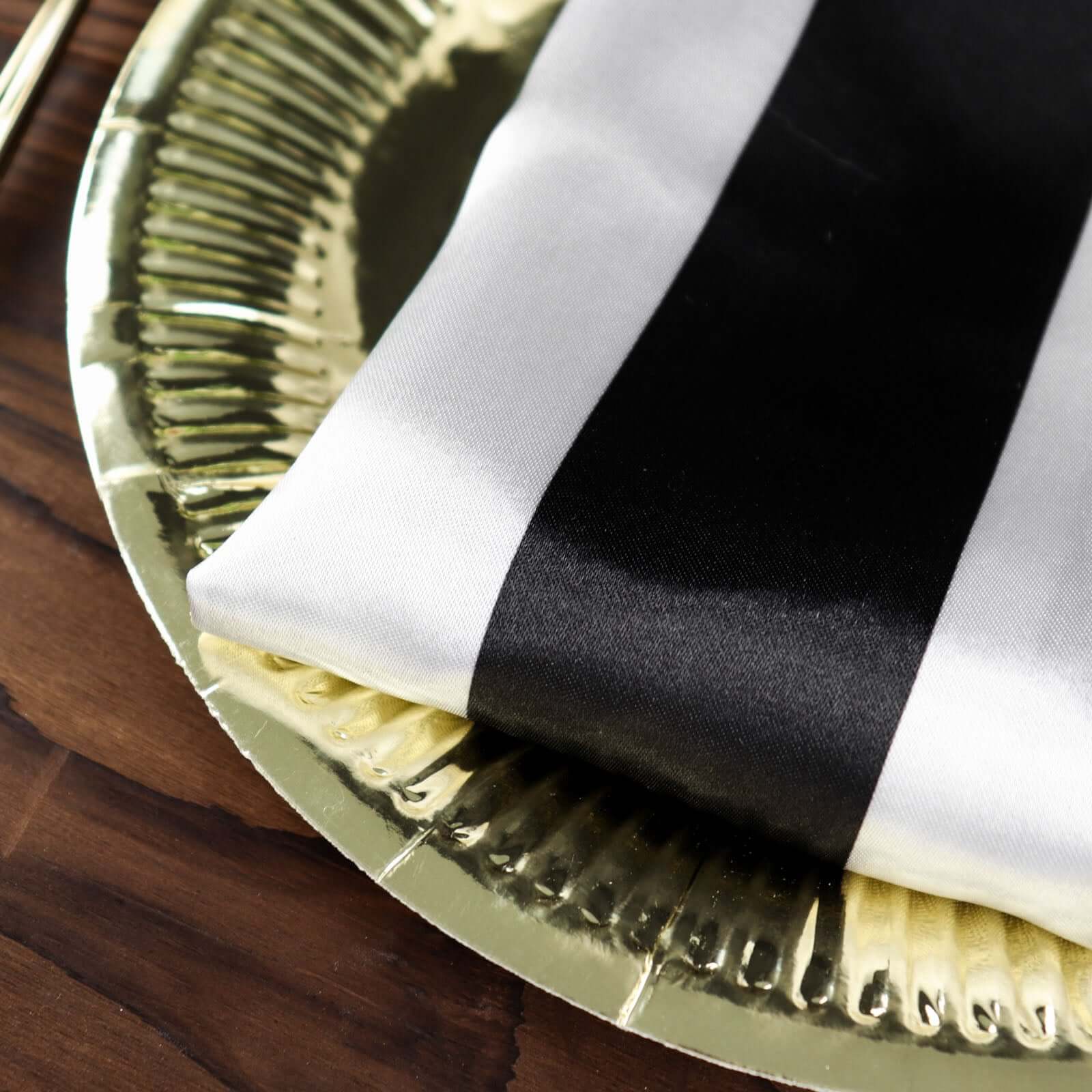 5 Pack Satin 20"x20" Napkins Black/White - Striped Reusable Dinner Napkins for Formal & Casual Dining - Linen Luxes
