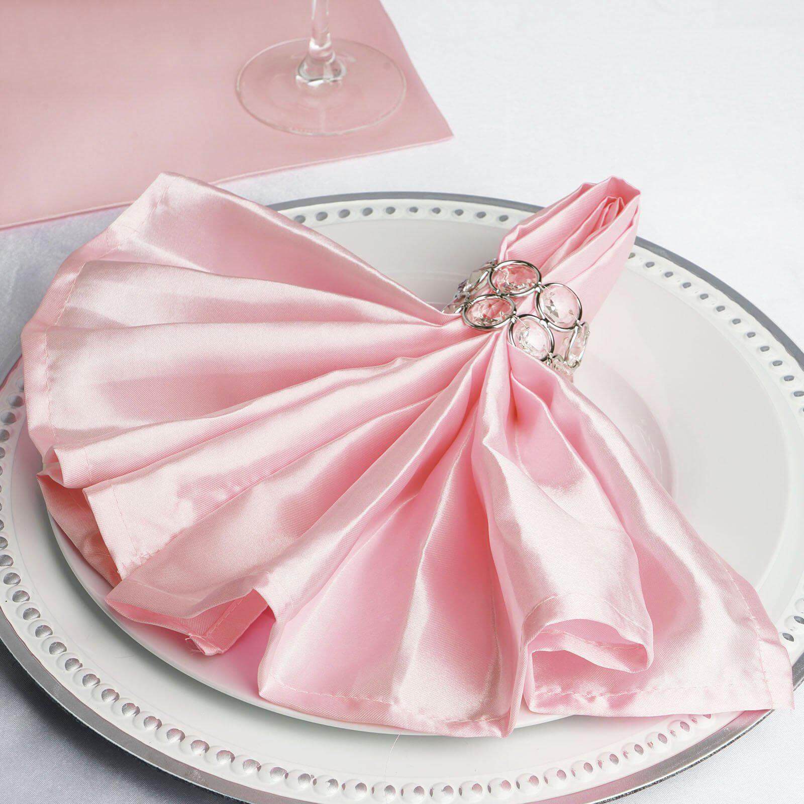 5 Pack Satin 20"x20" Napkins Blush - Luxurious Shine & Smooth Dinner Napkins - Linen Luxes