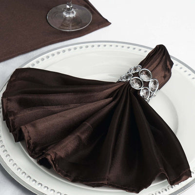 5 Pack Satin 20"x20" Napkins Chocolate - Luxurious Shine & Smooth Dinner Napkins - Linen Luxes