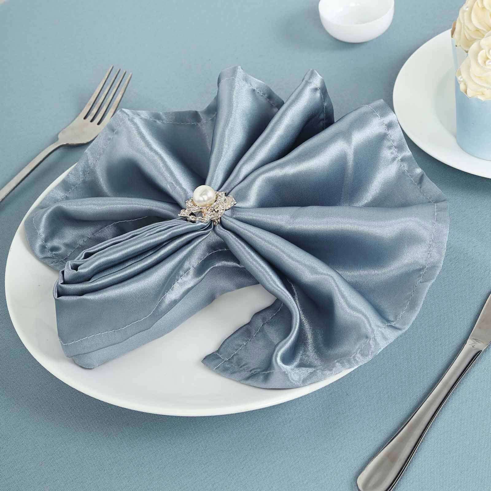 5 Pack Satin 20"x20" Napkins Dusty Blue - Luxurious Shine & Smooth Dinner Napkins - Linen Luxes