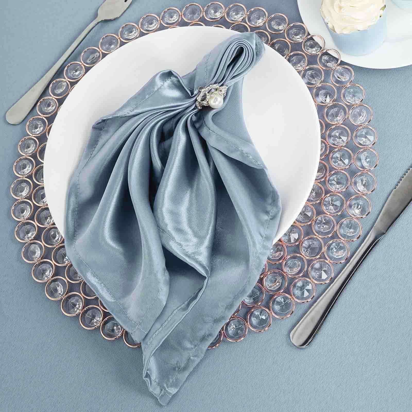 5 Pack Satin 20"x20" Napkins Dusty Blue - Luxurious Shine & Smooth Dinner Napkins - Linen Luxes