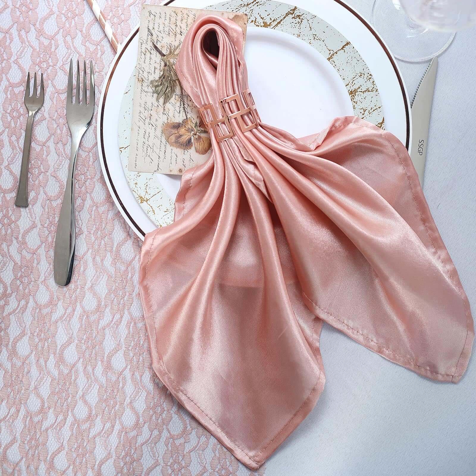 5 Pack Satin 20"x20" Napkins Dusty Rose - Luxurious Shine & Smooth Dinner Napkins - Linen Luxes
