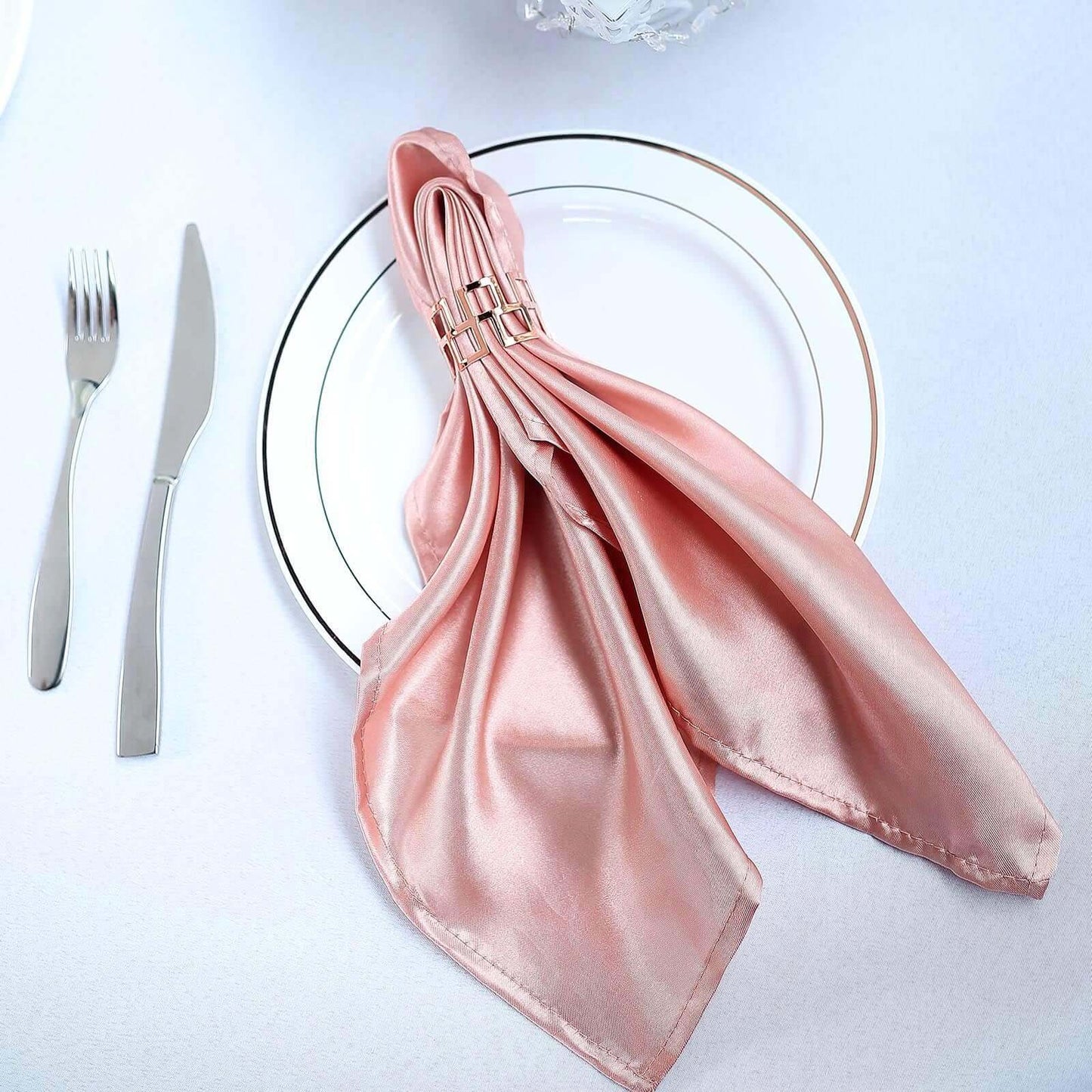 5 Pack Satin 20"x20" Napkins Dusty Rose - Luxurious Shine & Smooth Dinner Napkins - Linen Luxes
