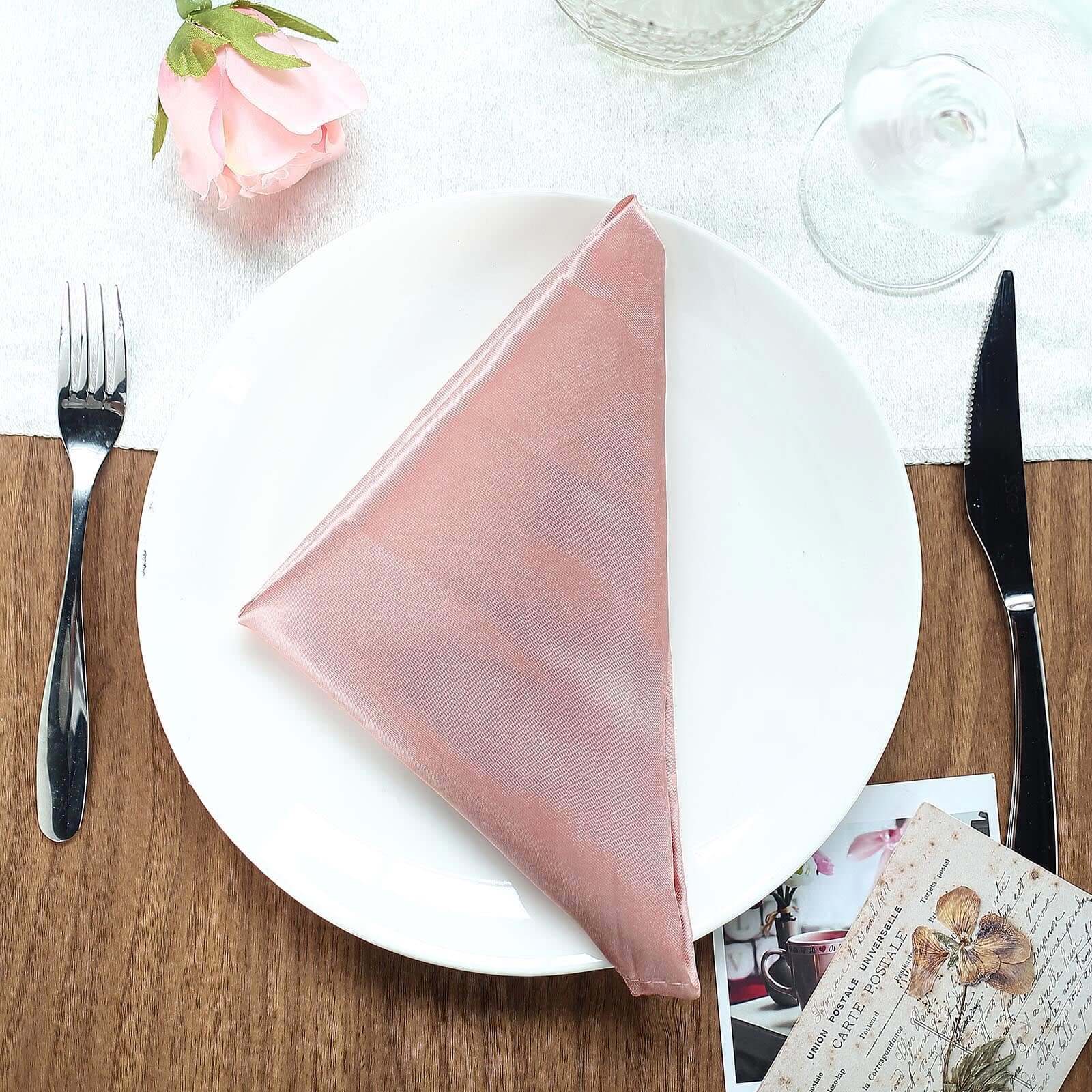 5 Pack Satin 20"x20" Napkins Dusty Rose - Luxurious Shine & Smooth Dinner Napkins - Linen Luxes