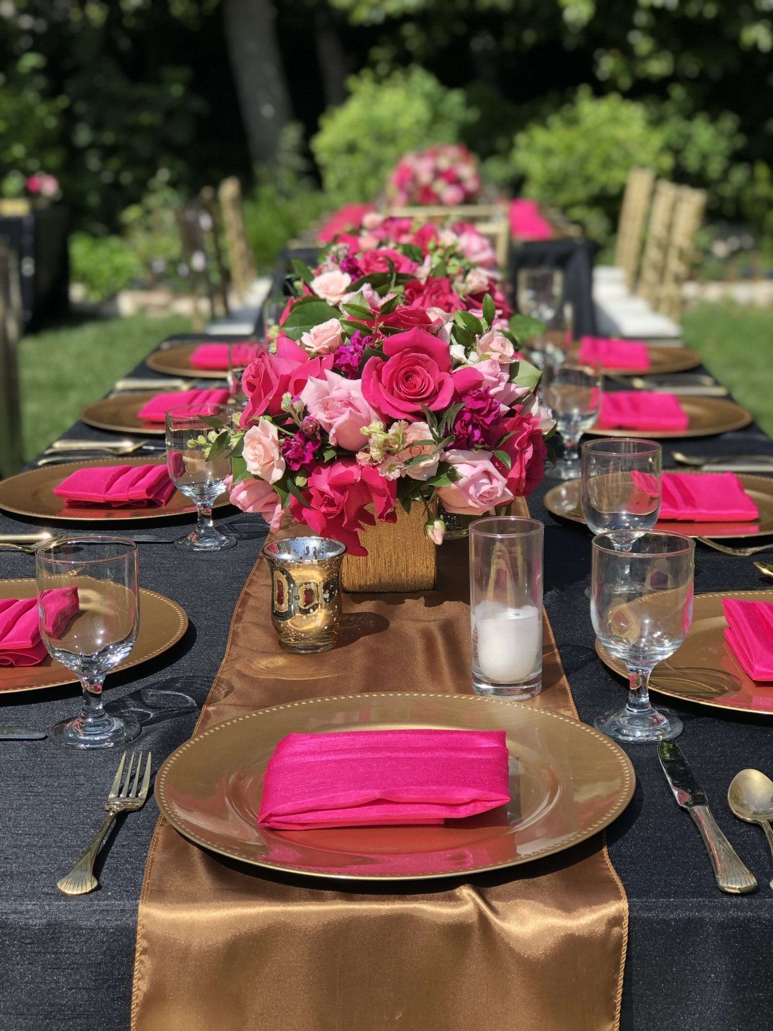 5 Pack Satin 20"x20" Napkins Fuchsia - Luxurious Shine & Smooth Dinner Napkins - Linen Luxes