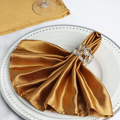 5 Pack Satin 20"x20" Napkins Gold - Luxurious Shine & Smooth Dinner Napkins for Upscale Events - Linen Luxes