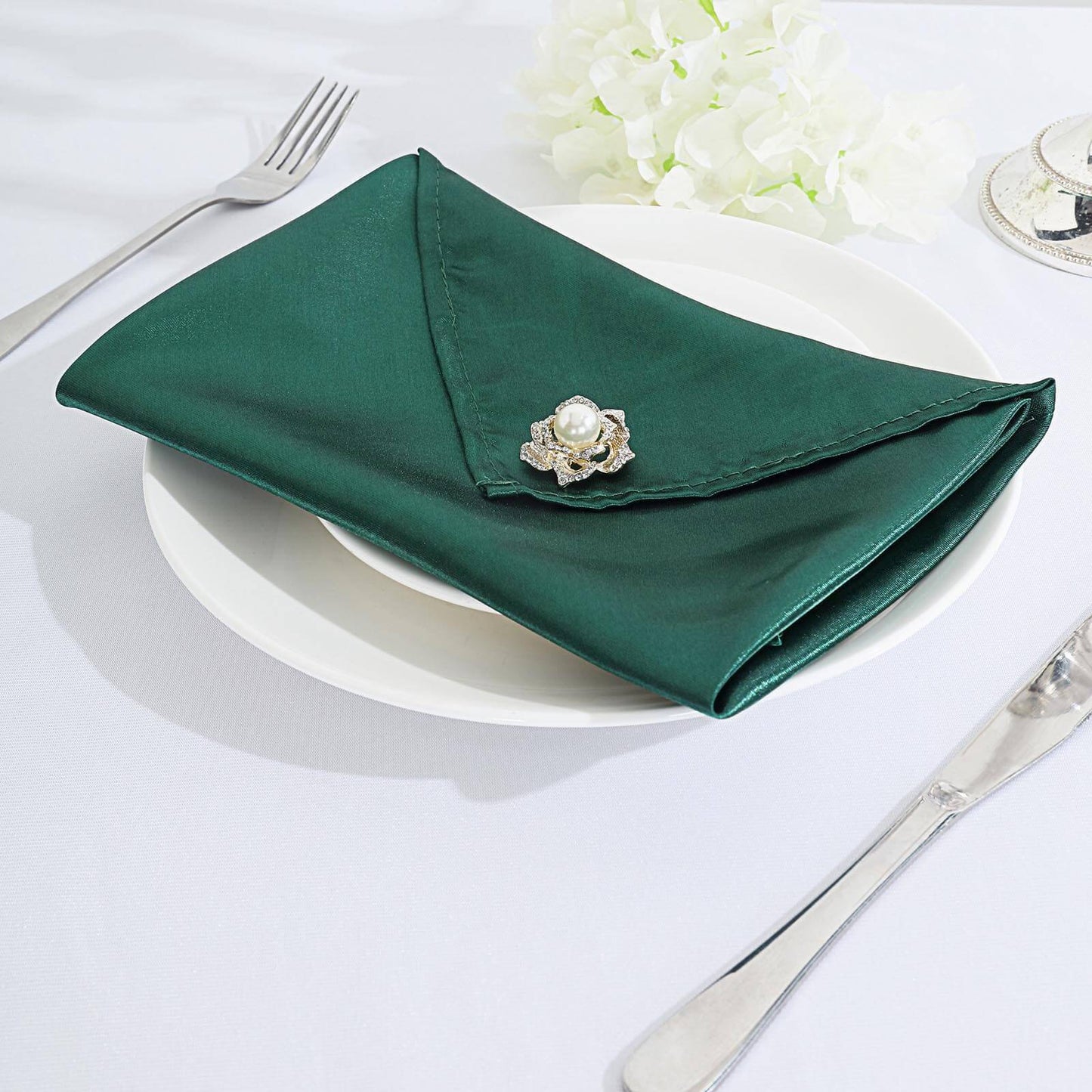5 Pack Satin 20"x20" Napkins Hunter Emerald Green - Luxurious Shine & Smooth Dinner Napkins - Linen Luxes