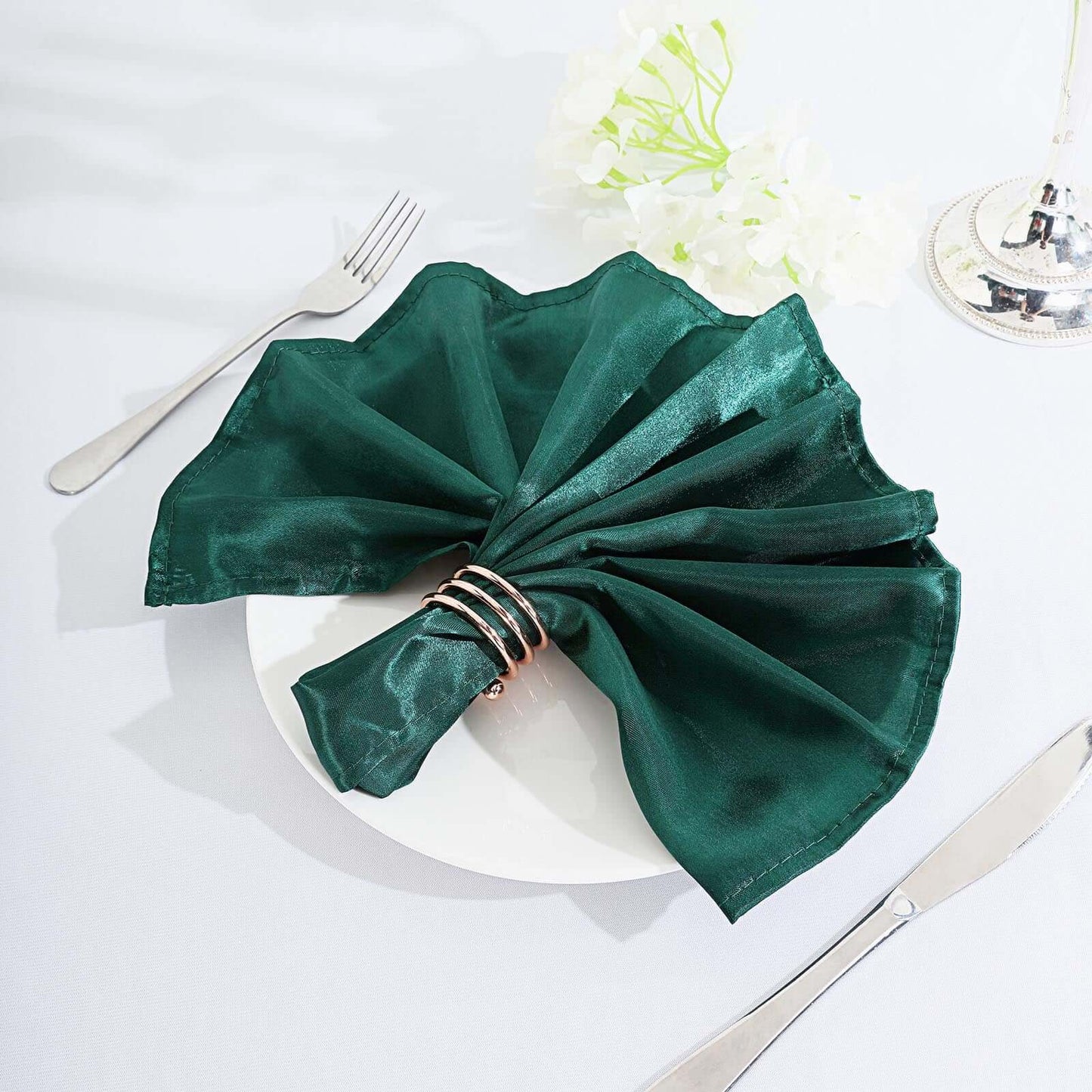 5 Pack Satin 20"x20" Napkins Hunter Emerald Green - Luxurious Shine & Smooth Dinner Napkins - Linen Luxes