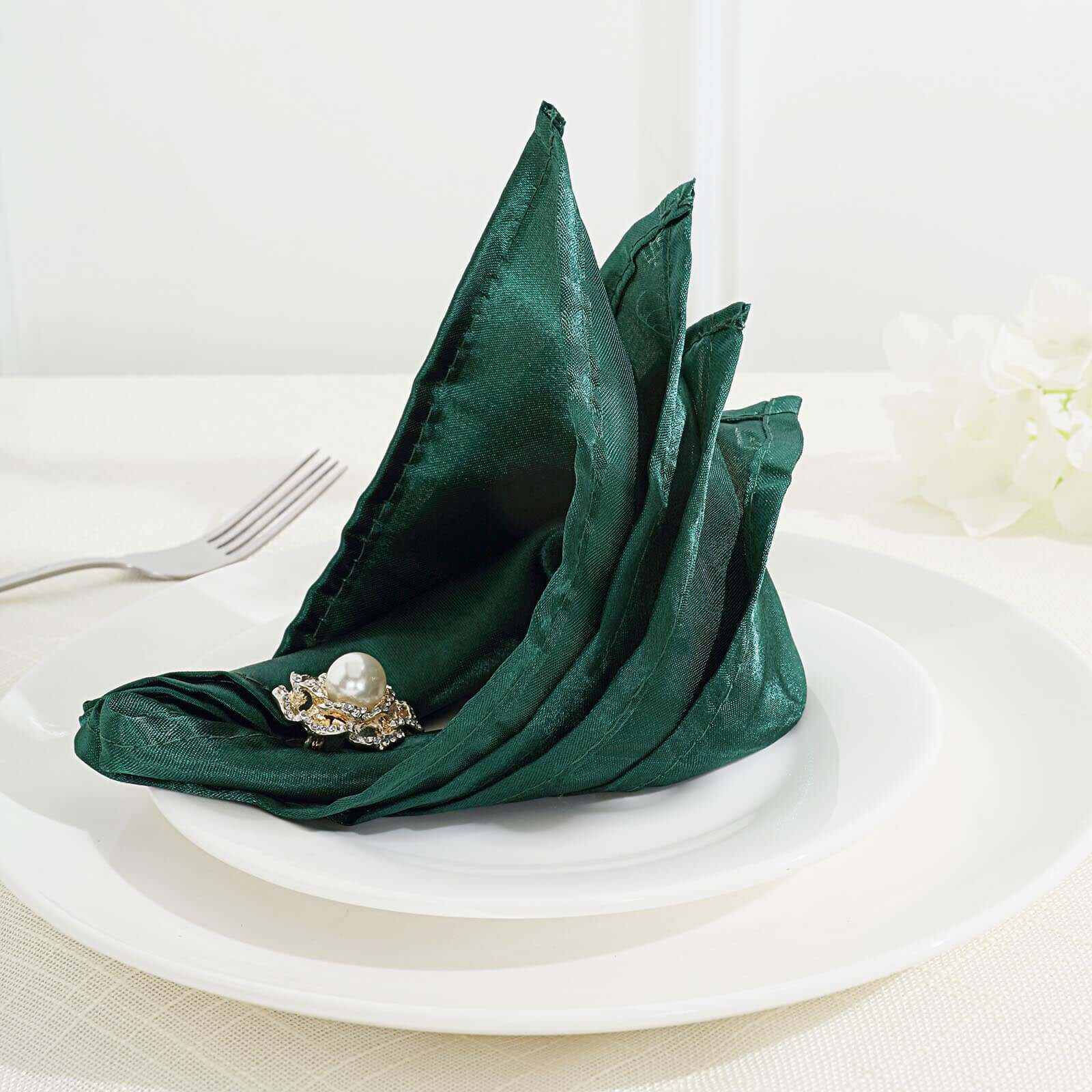 5 Pack Satin 20"x20" Napkins Hunter Emerald Green - Luxurious Shine & Smooth Dinner Napkins - Linen Luxes