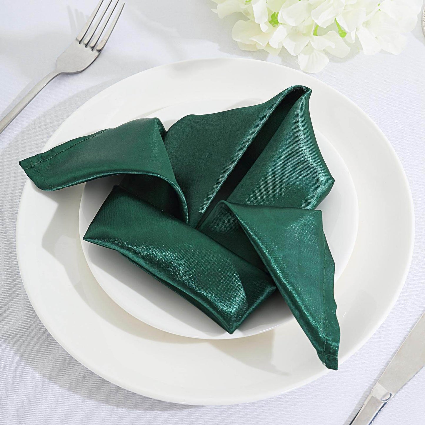 5 Pack Satin 20"x20" Napkins Hunter Emerald Green - Luxurious Shine & Smooth Dinner Napkins - Linen Luxes