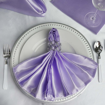5 Pack Satin 20"x20" Napkins Lavender Lilac - Luxurious Shine & Smooth Dinner Napkins - Linen Luxes