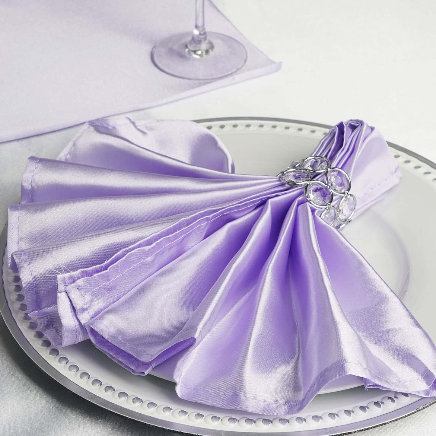 5 Pack Satin 20"x20" Napkins Lavender Lilac - Luxurious Shine & Smooth Dinner Napkins - Linen Luxes