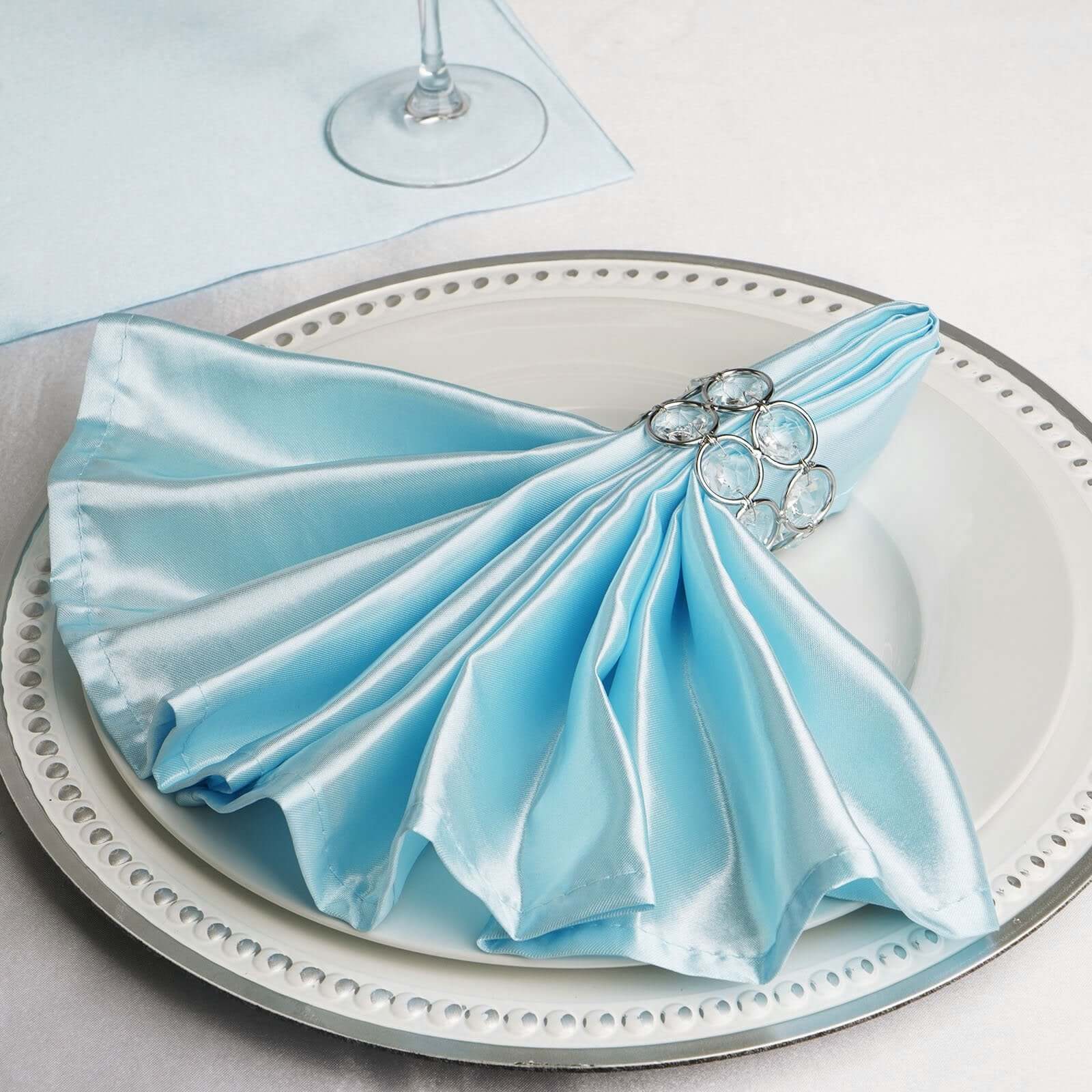 5 Pack Satin 20"x20" Napkins Light Blue - Luxurious Shine & Smooth Dinner Napkins - Linen Luxes