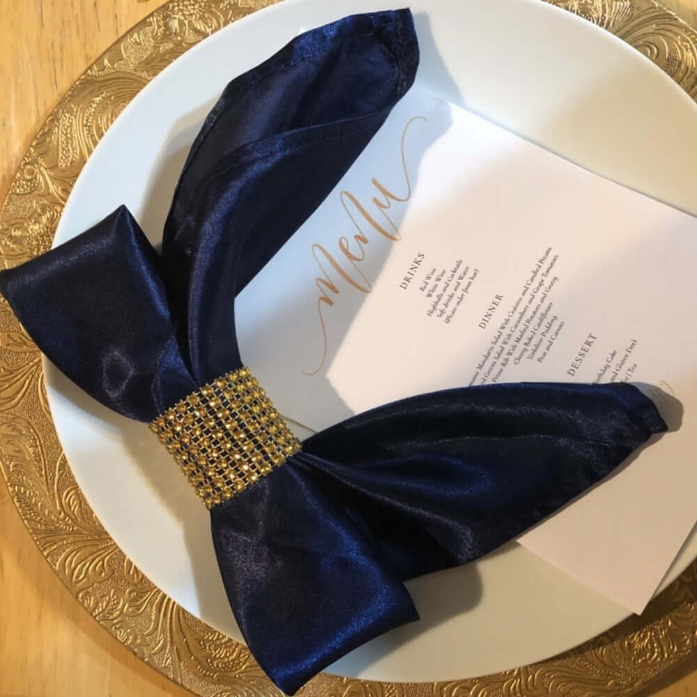 5 Pack Satin 20"x20" Napkins Navy Blue - Luxurious Shine & Smooth Dinner Napkins - Linen Luxes